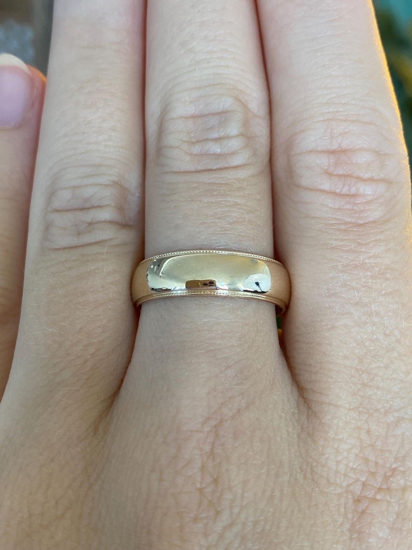 Vintage Solid 14k Yellow Gold Milgrain Ring Band - Size 8.5
