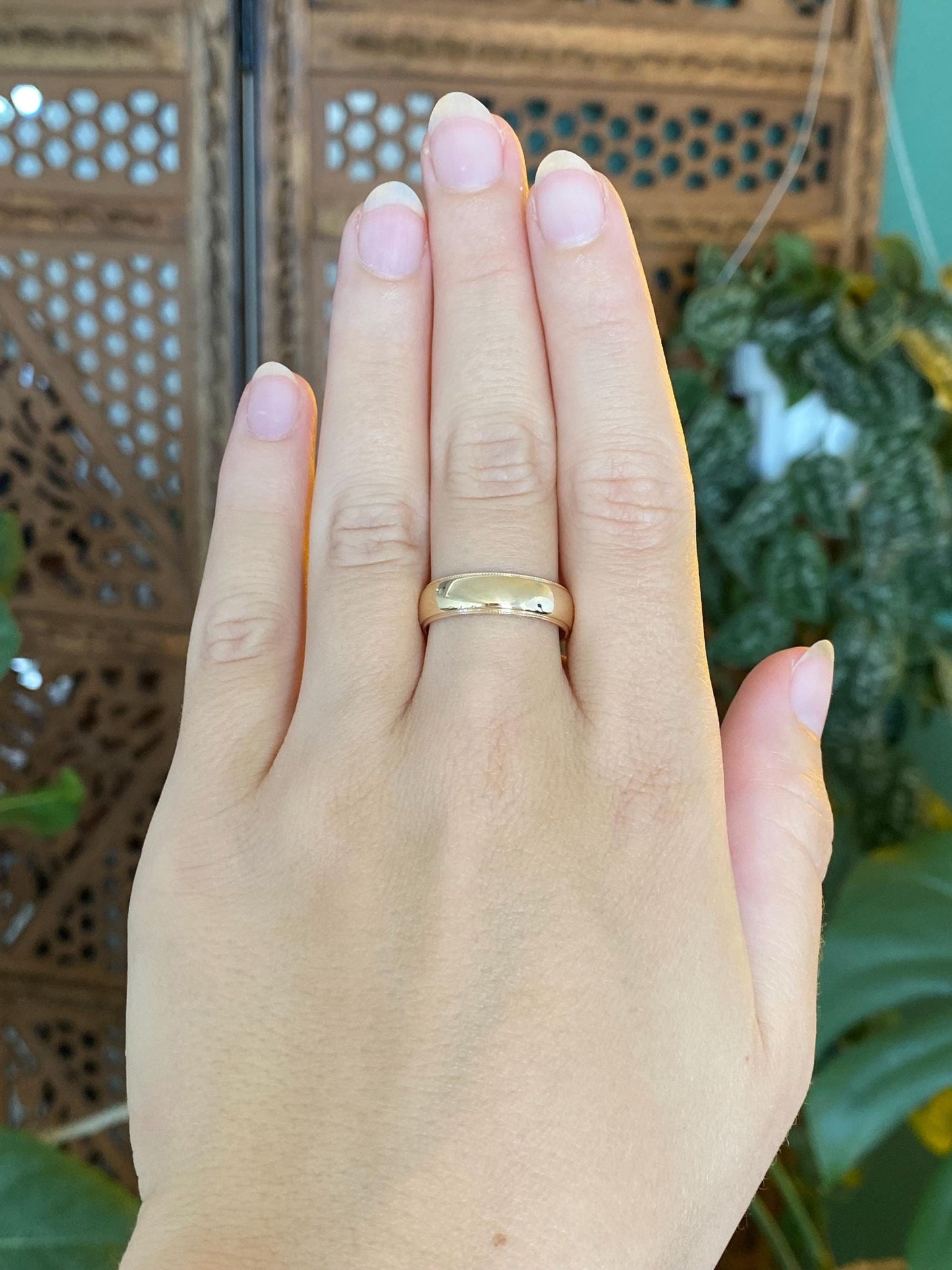 Vintage Solid 14k Yellow Gold Milgrain Ring Band - Size 8.5