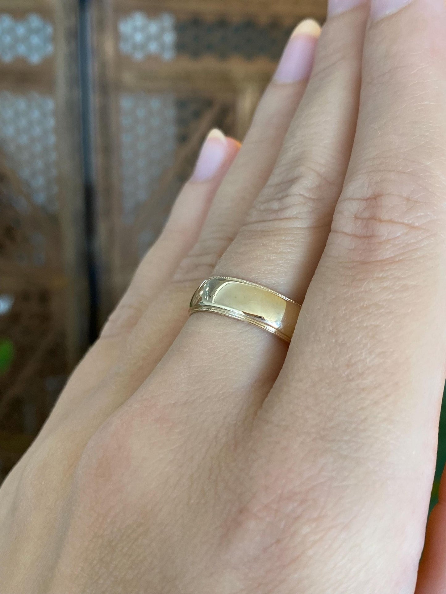 Vintage Solid 14k Yellow Gold Milgrain Ring Band - Size 8.5