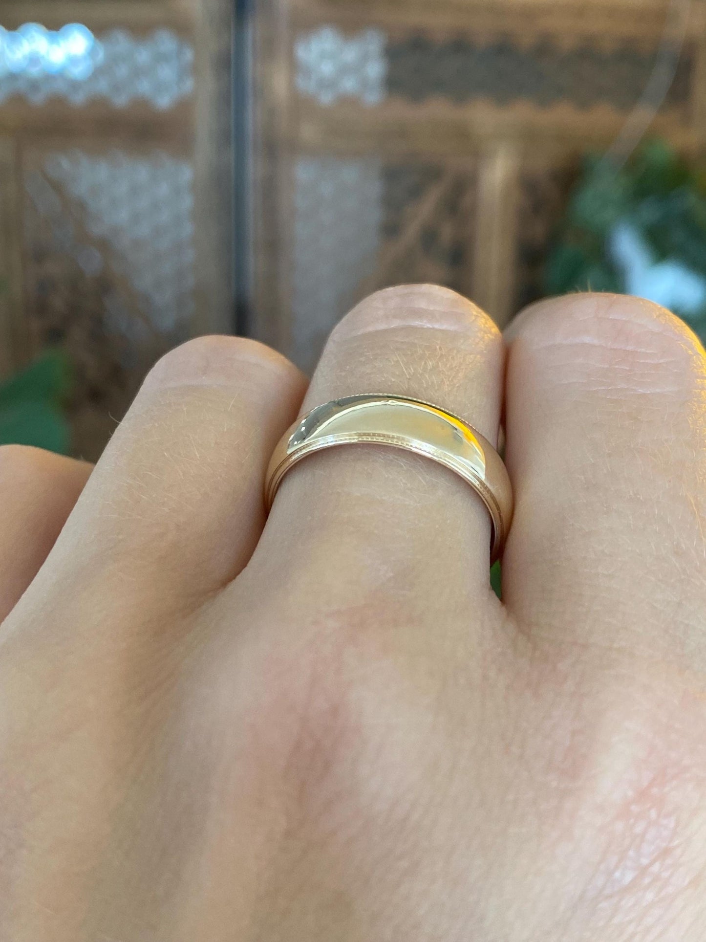 Vintage Solid 14k Yellow Gold Milgrain Ring Band - Size 8.5