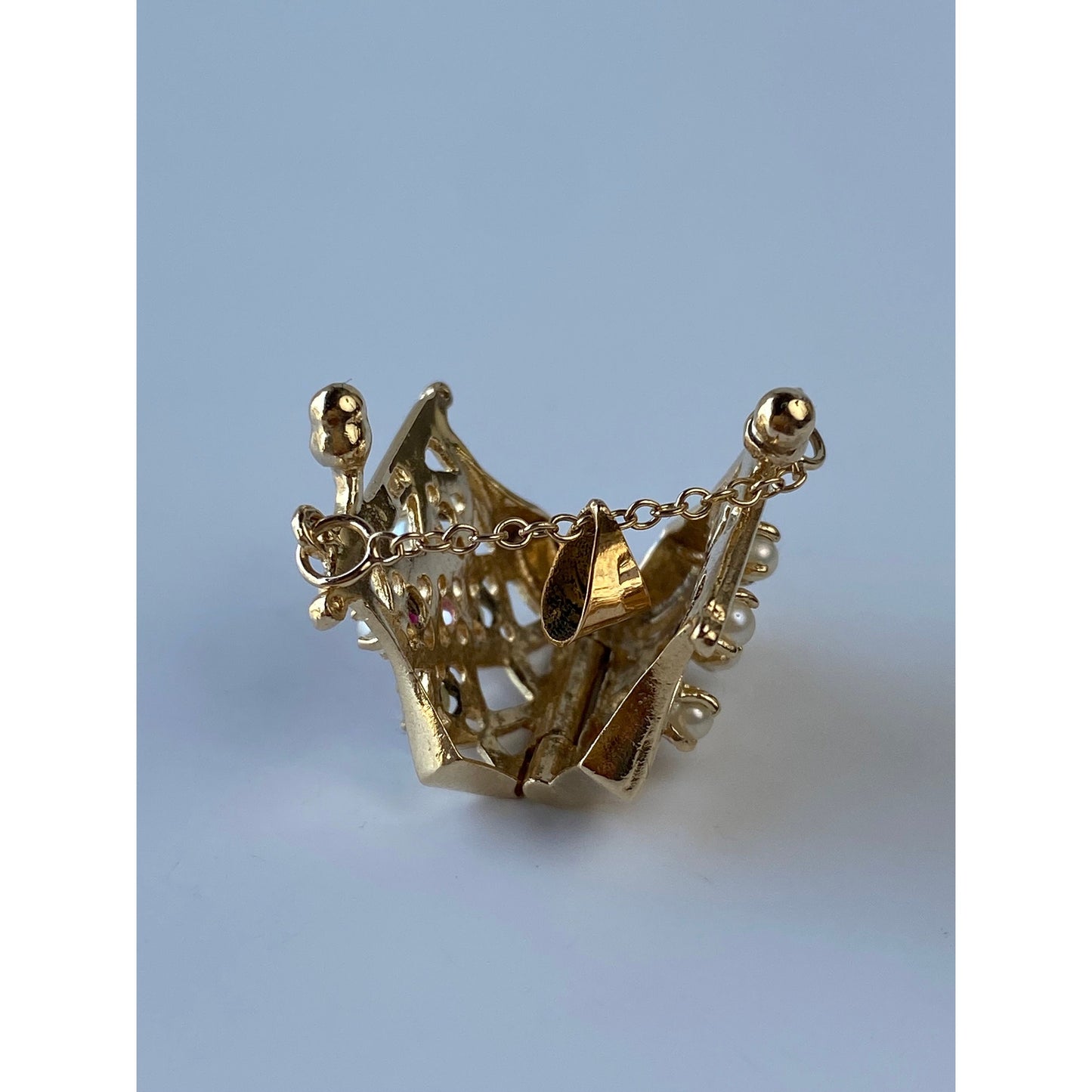 Vintage Solid 14k Yellow Gold Pink Spinel Pearl Articulated Purse Charm