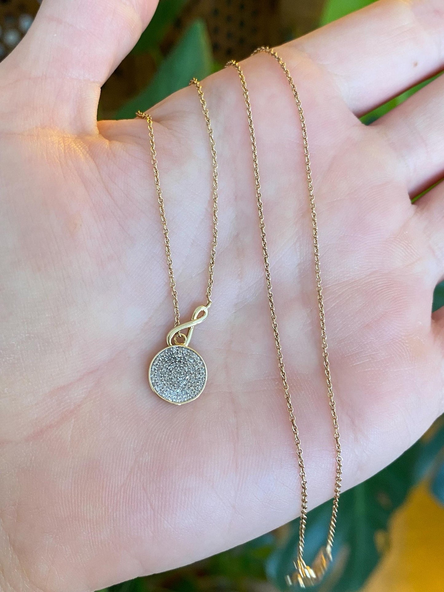 Vintage Solid 10k Yellow Gold Diamond Tight Rolo Chain Lariat Necklace - 17.5 inches