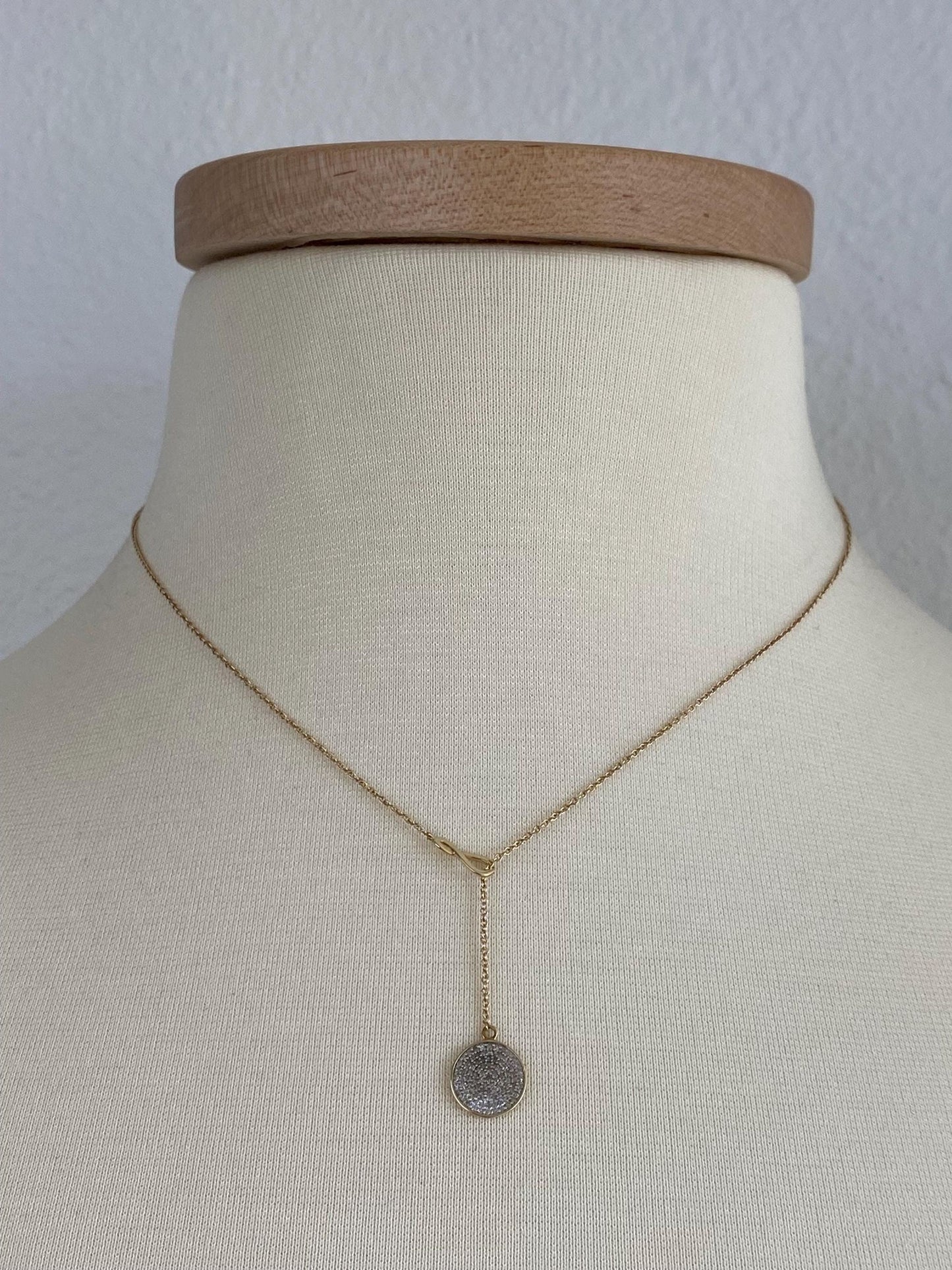 Vintage Solid 10k Yellow Gold Diamond Tight Rolo Chain Lariat Necklace - 17.5 inches