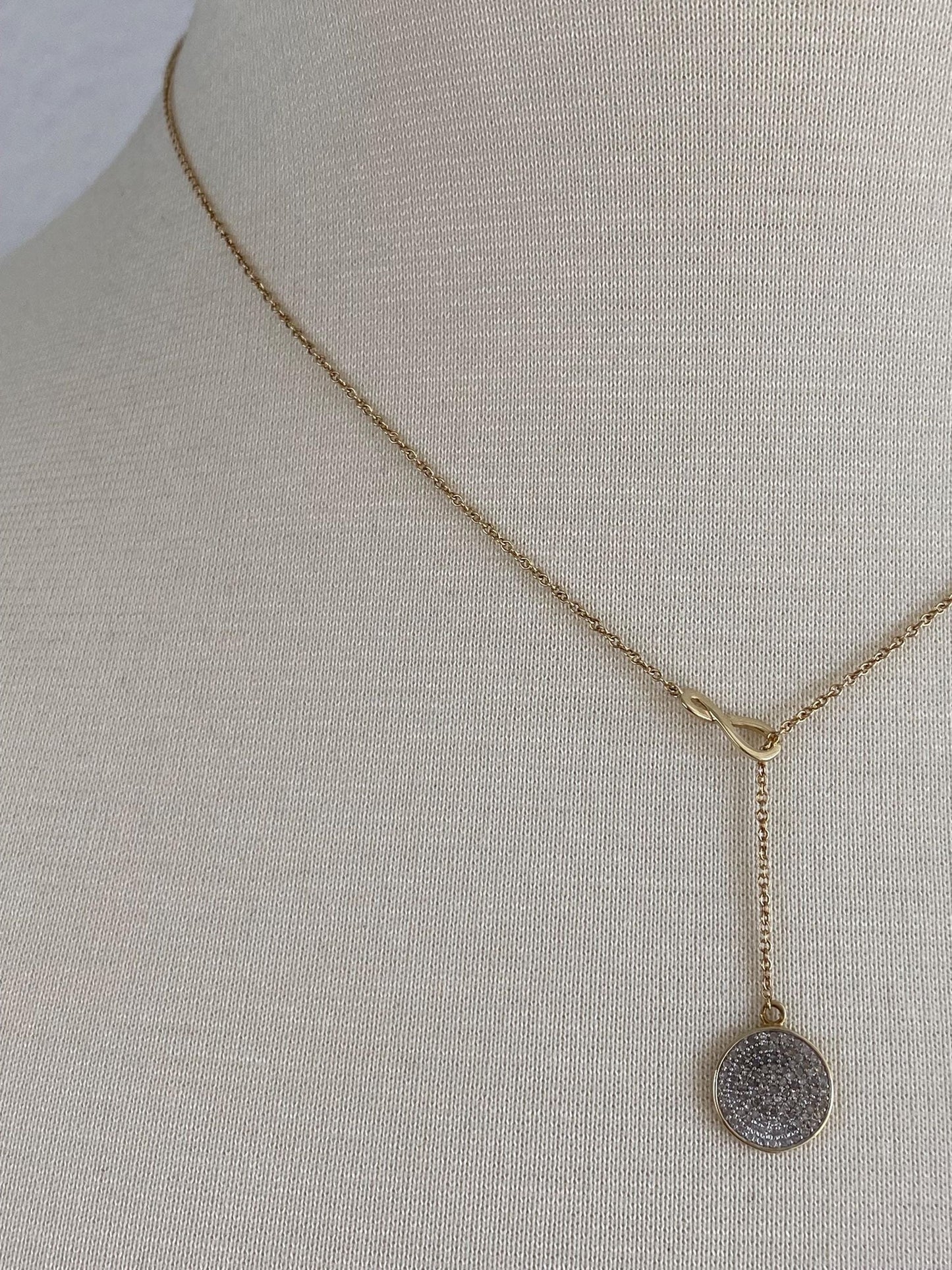 Vintage Solid 10k Yellow Gold Diamond Tight Rolo Chain Lariat Necklace - 17.5 inches