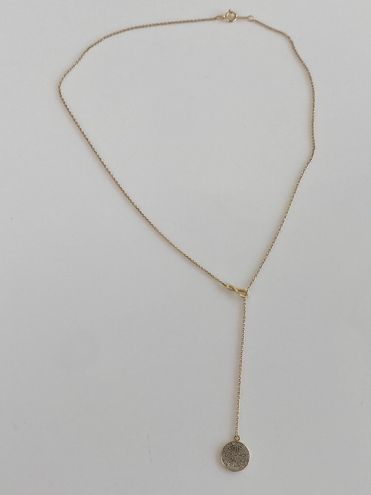 Vintage Solid 10k Yellow Gold Diamond Tight Rolo Chain Lariat Necklace - 17.5 inches