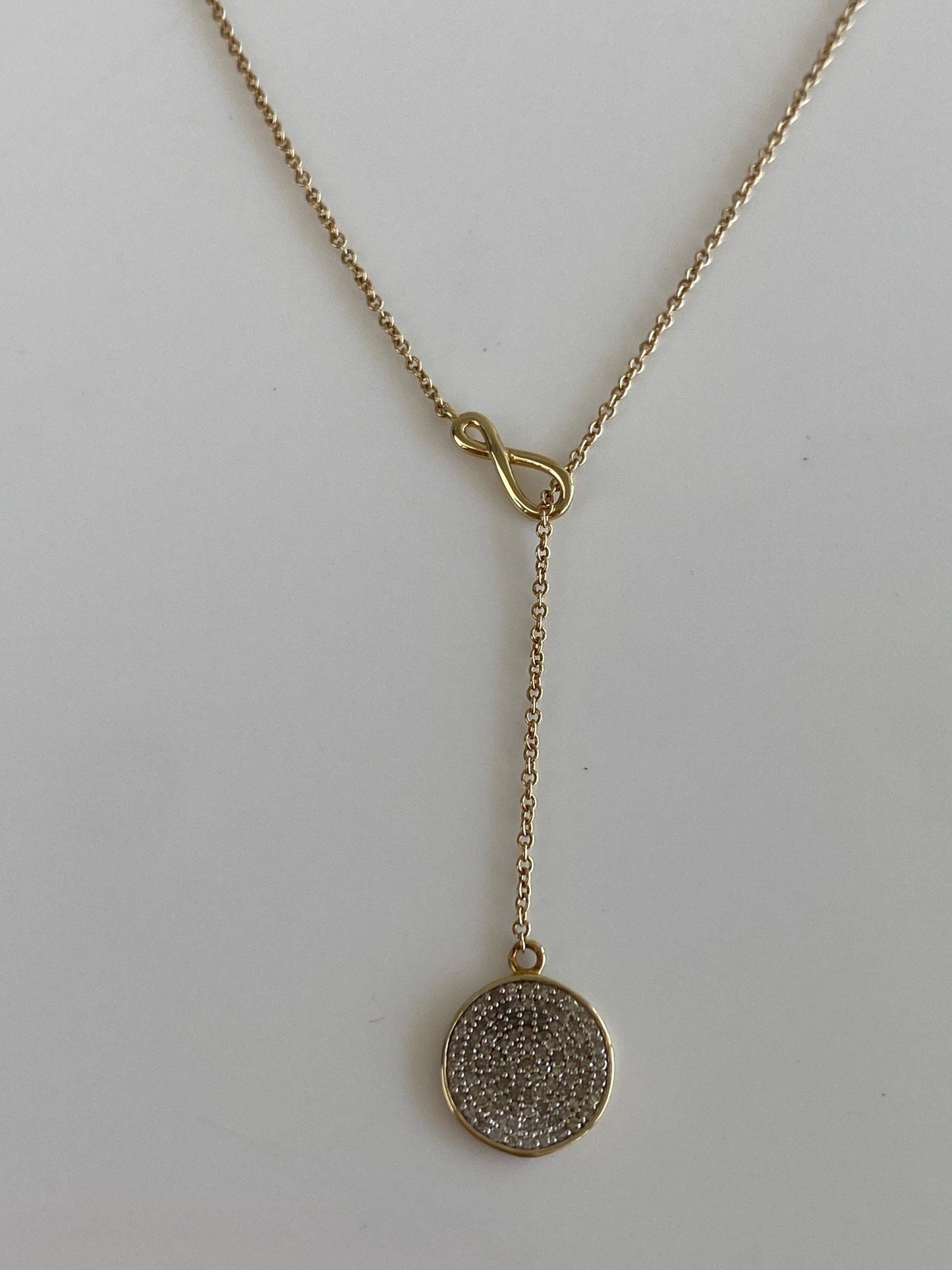Vintage Solid 10k Yellow Gold Diamond Tight Rolo Chain Lariat Necklace - 17.5 inches