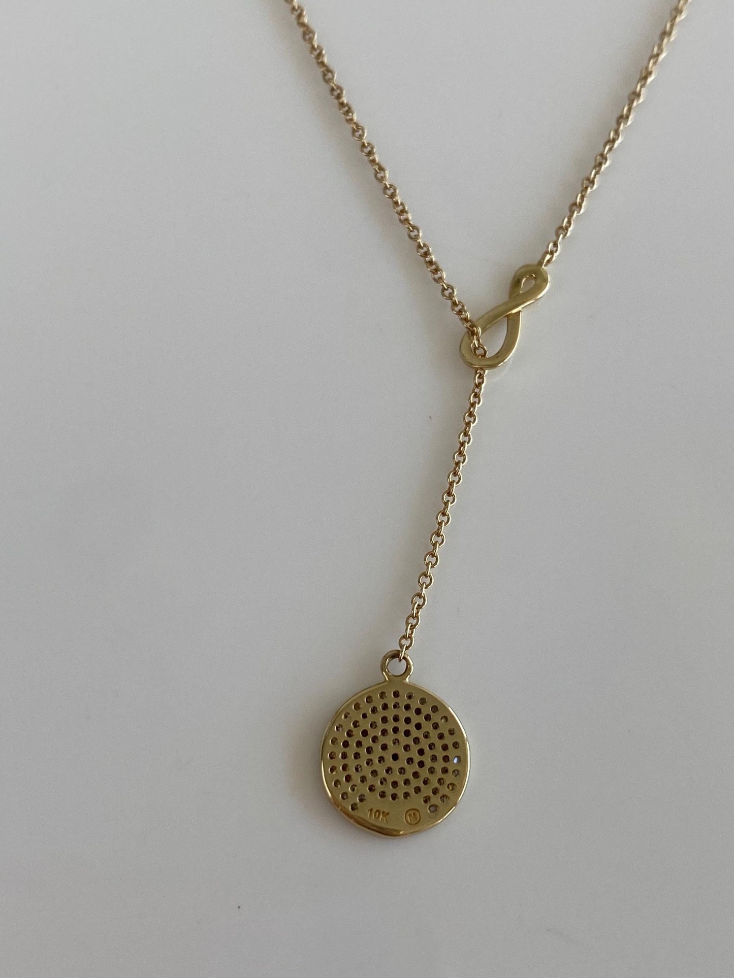 Vintage Solid 10k Yellow Gold Diamond Tight Rolo Chain Lariat Necklace - 17.5 inches