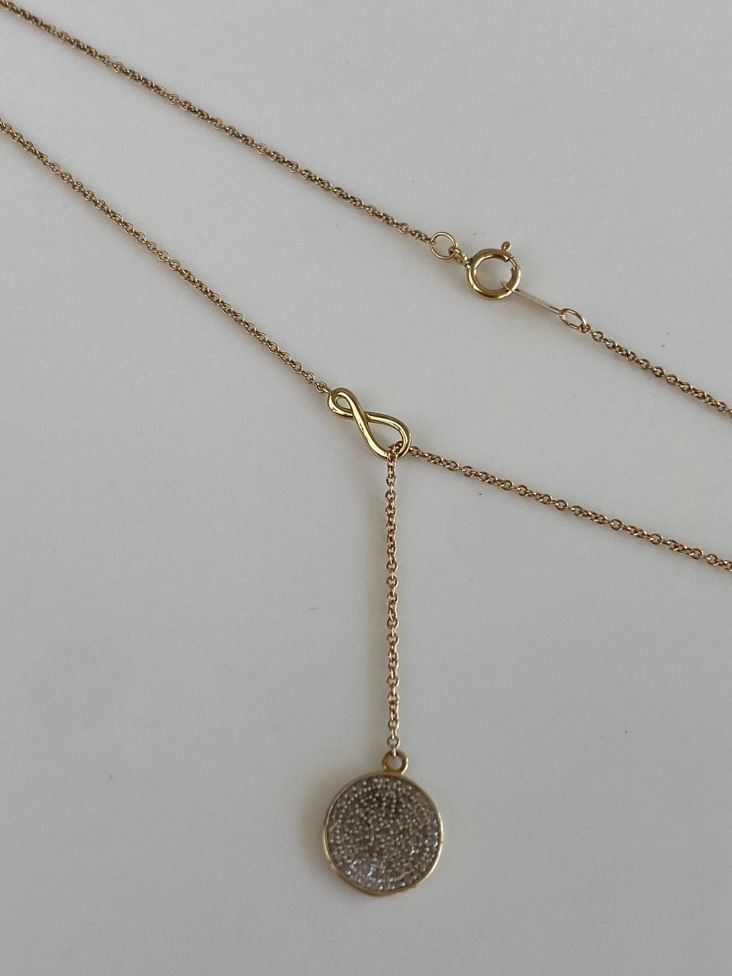 Vintage Solid 10k Yellow Gold Diamond Tight Rolo Chain Lariat Necklace - 17.5 inches