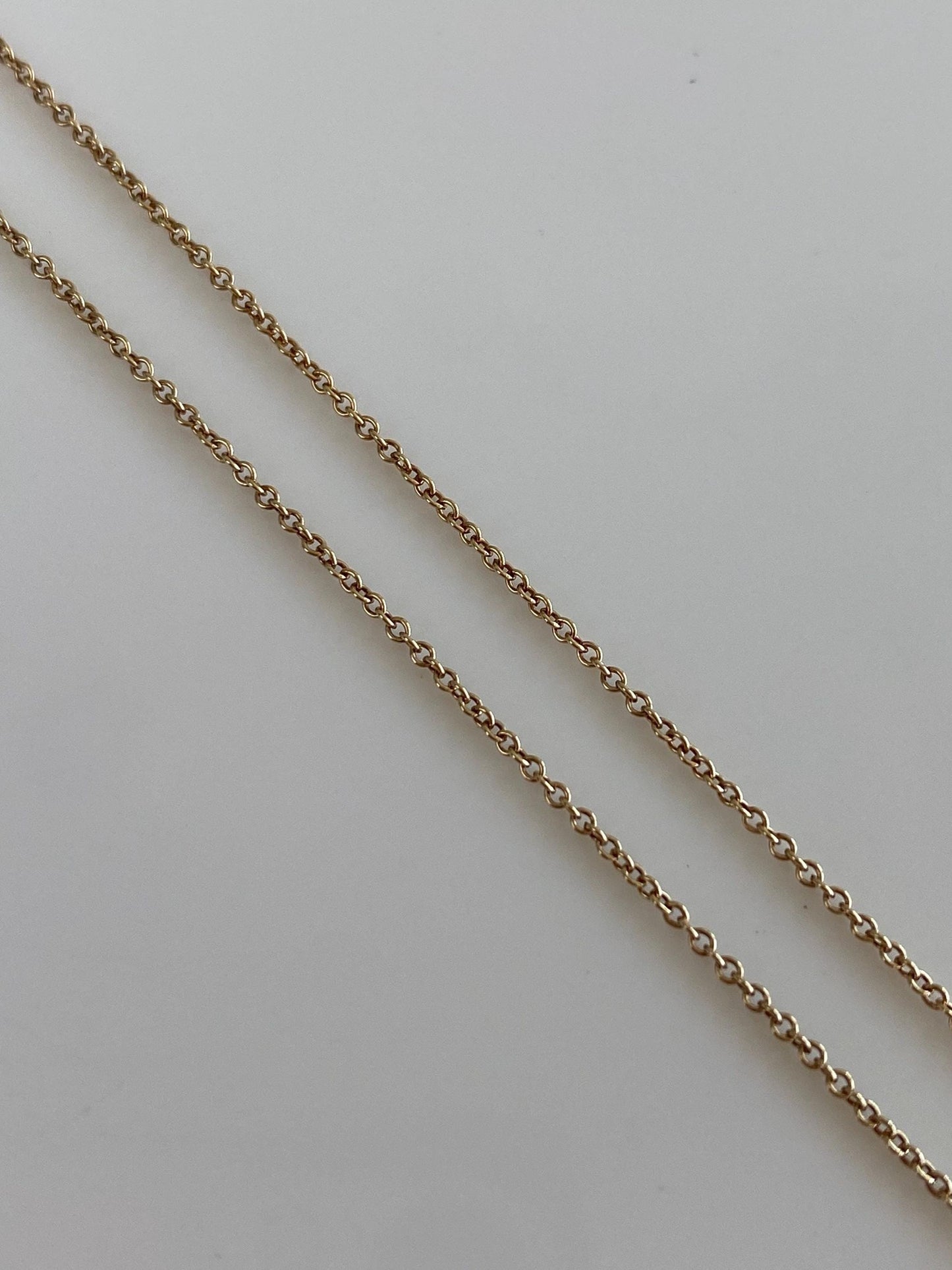 Vintage Solid 10k Yellow Gold Diamond Tight Rolo Chain Lariat Necklace - 17.5 inches