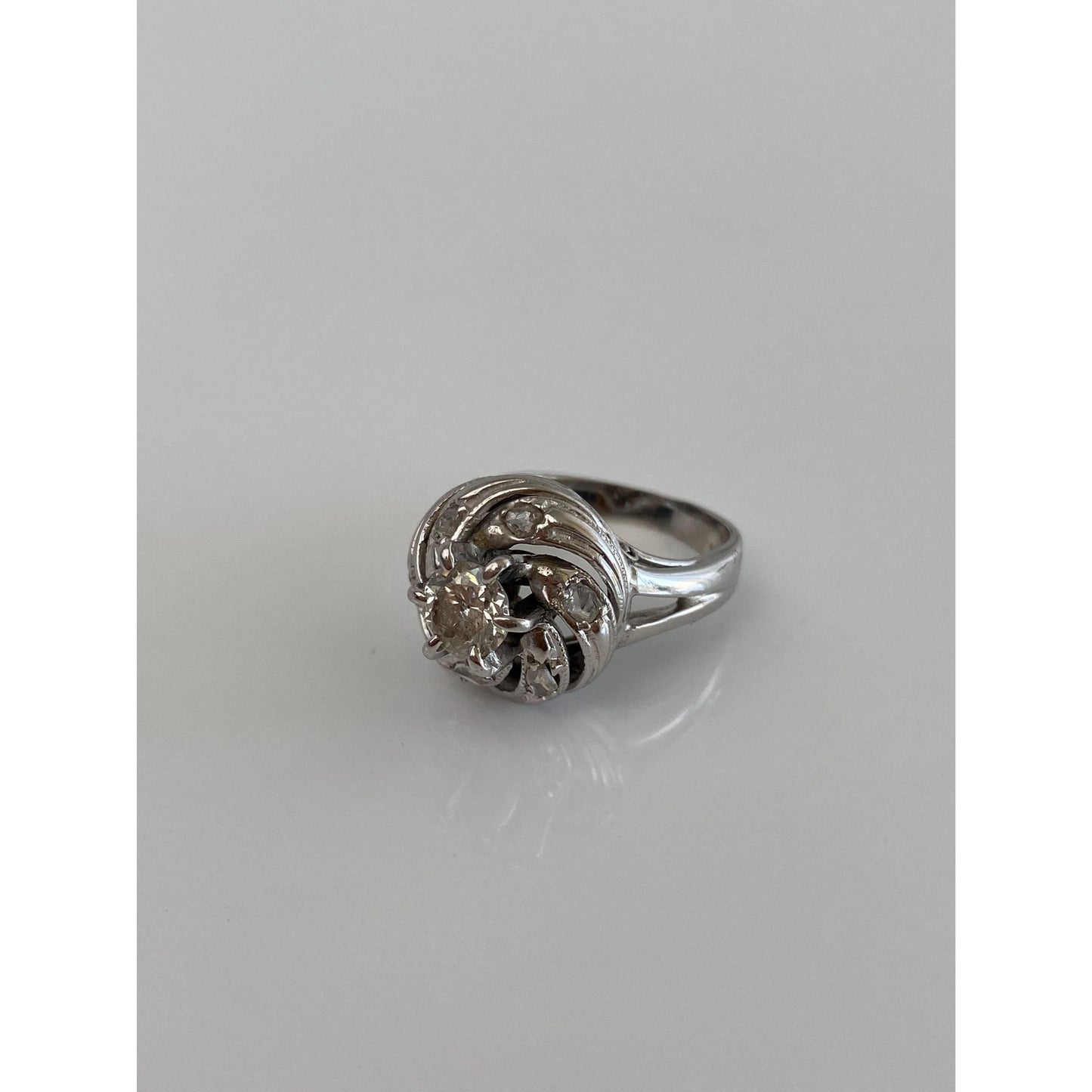 Vintage Solid 14k White Gold Diamond Ring - Size 4