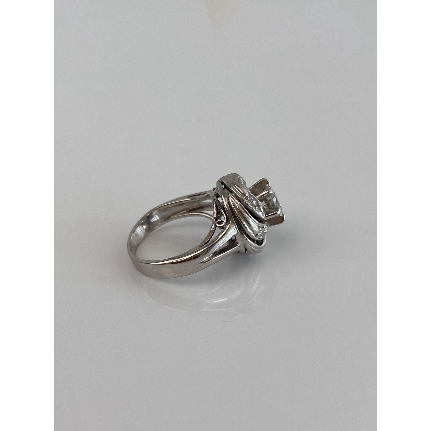 Vintage Solid 14k White Gold Diamond Ring - Size 4