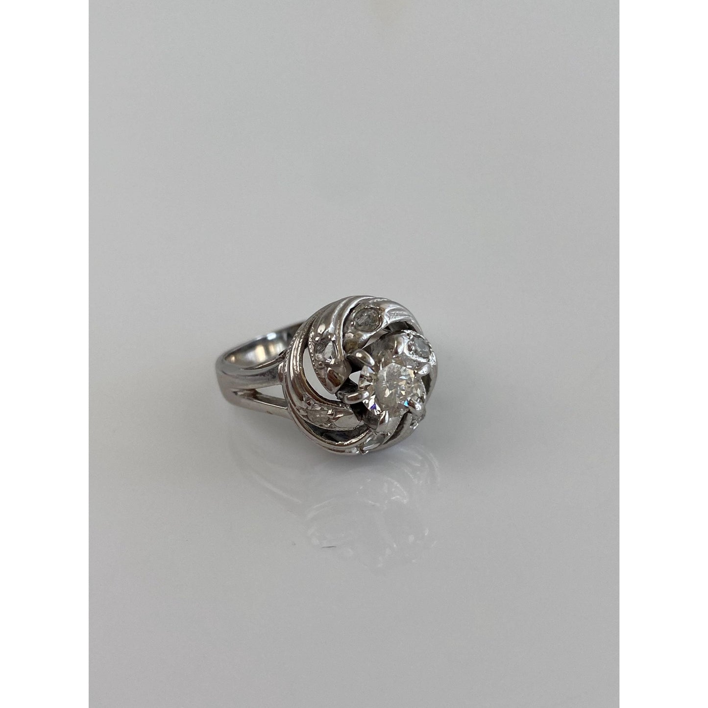 Vintage Solid 14k White Gold Diamond Ring - Size 4