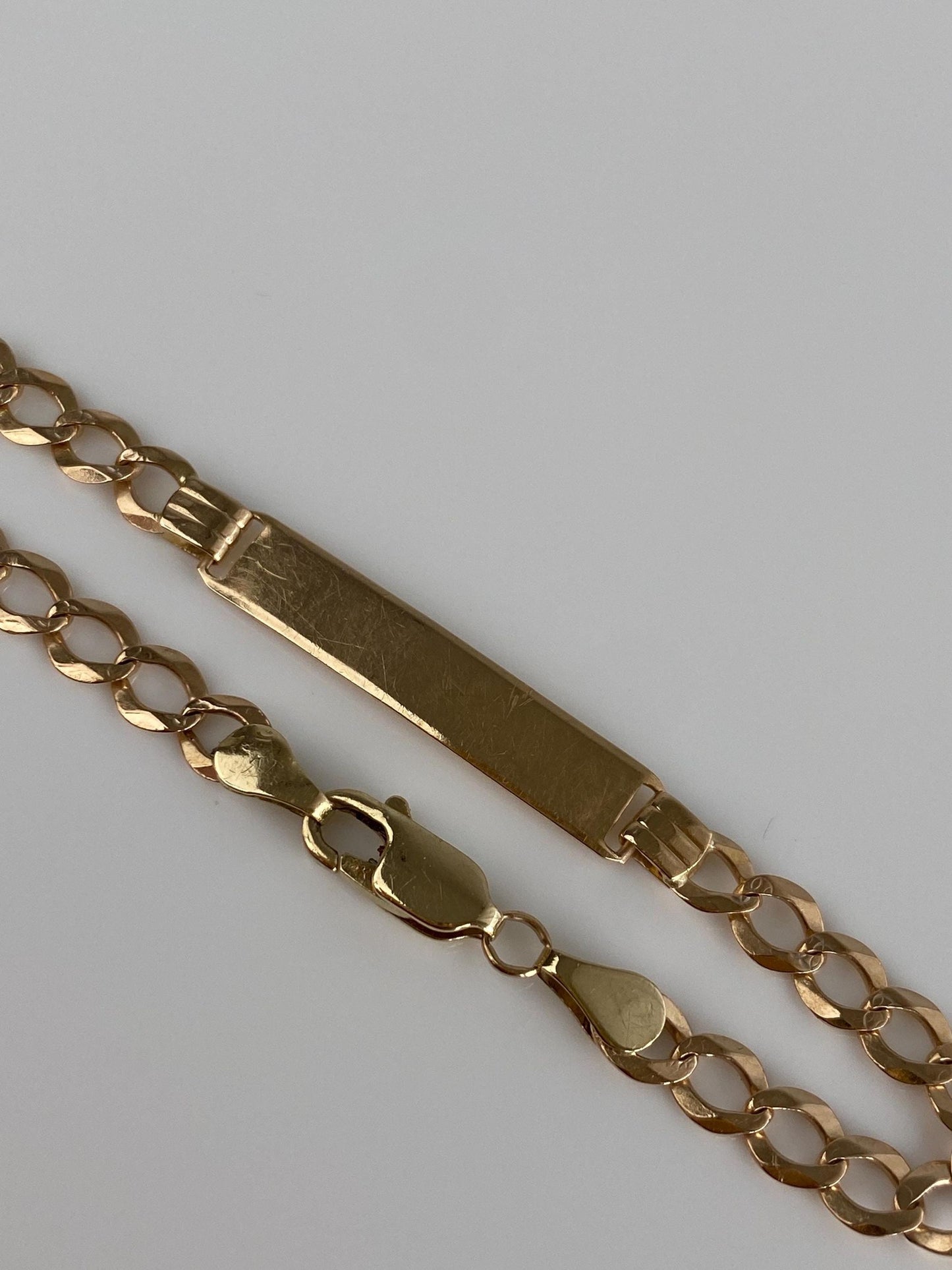 Vintage Solid 14k Yellow Gold Flat Elongated Curb Chain ID Bracelet - 6.25 inches