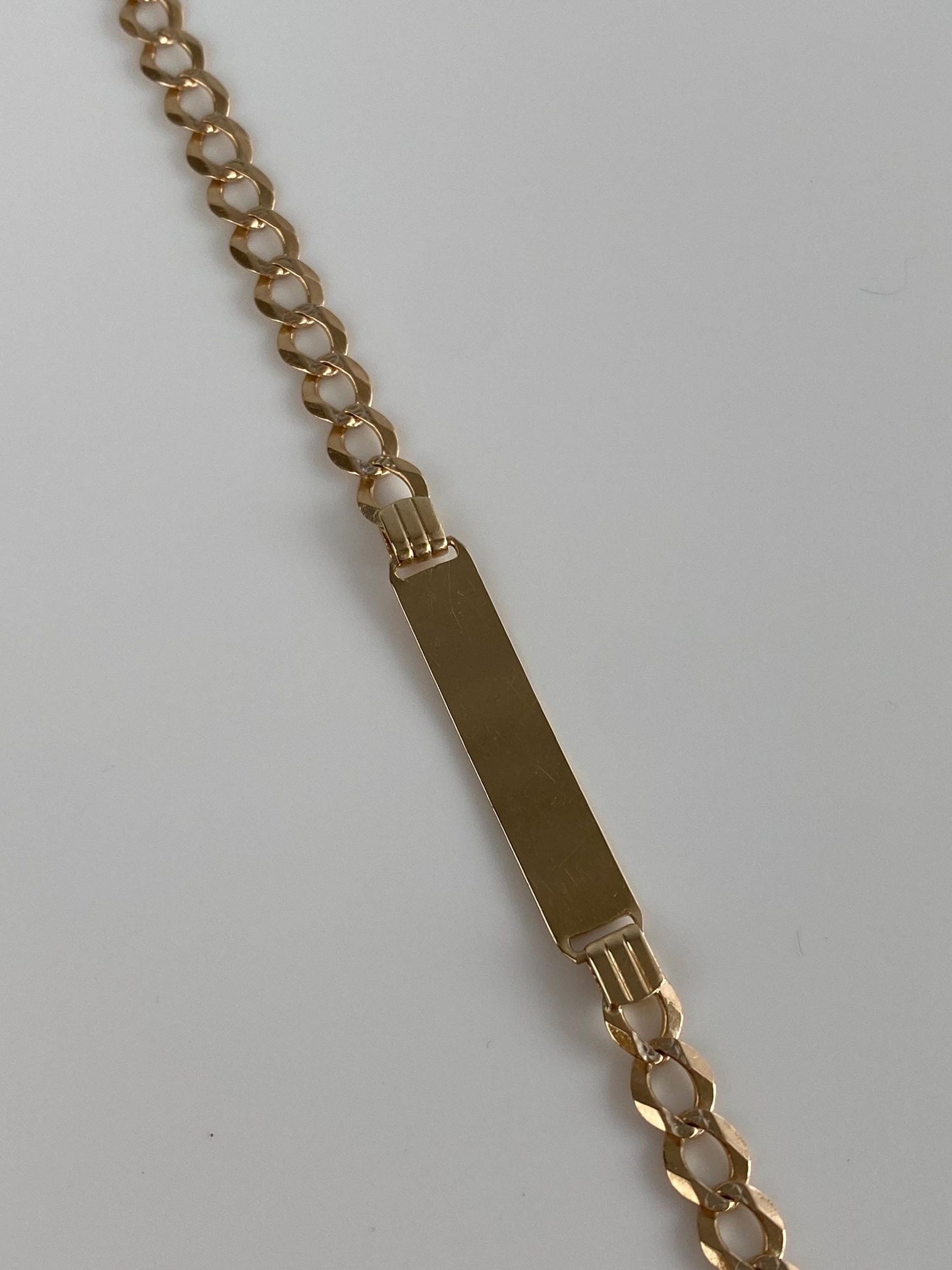 Vintage Solid 14k Yellow Gold Flat Elongated Curb Chain ID Bracelet - 6.25 inches