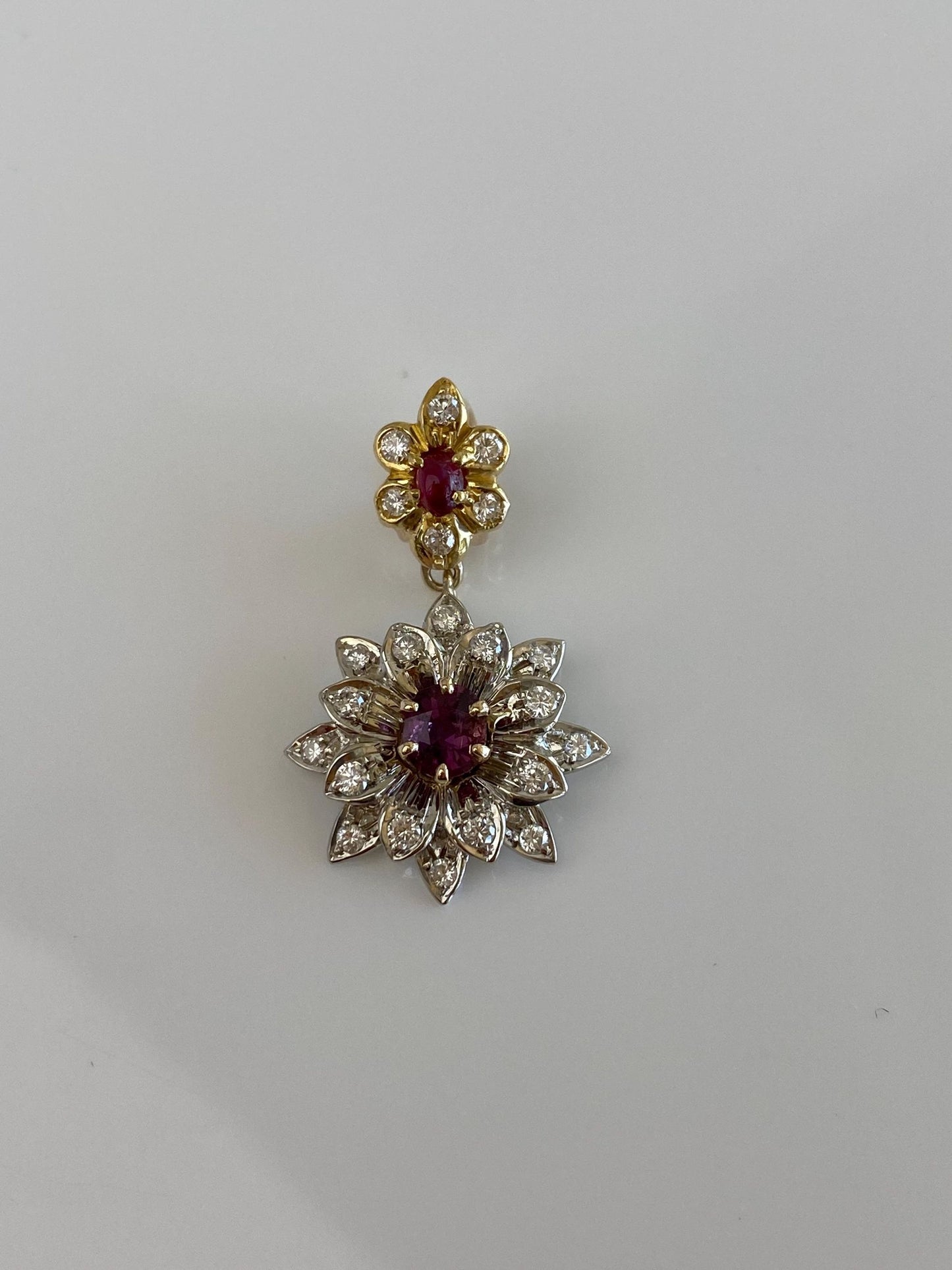 Vintage Solid 14k White & Yellow Gold Pink Spinel Clear Sapphire Flower Charm