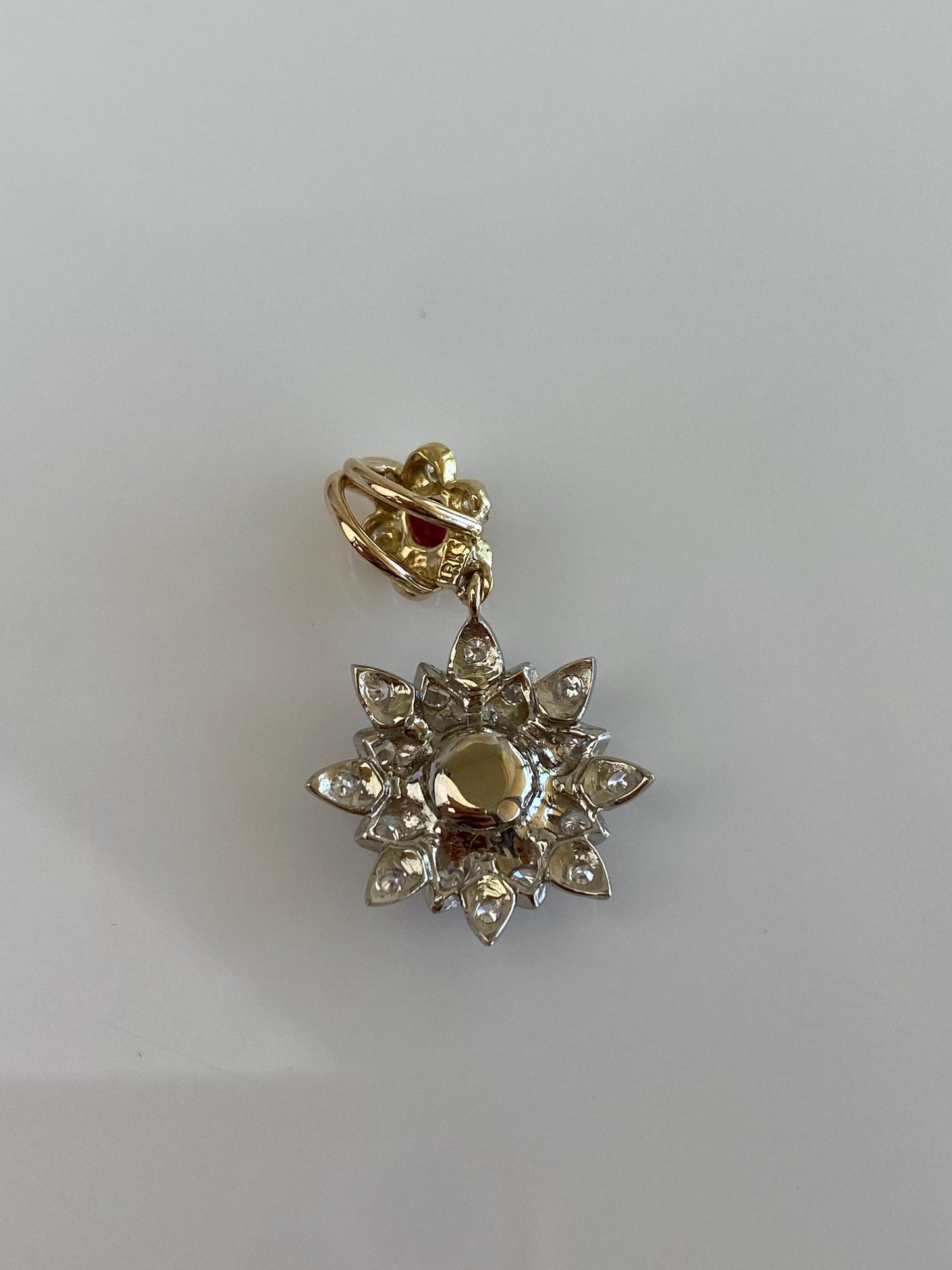 Vintage Solid 14k White & Yellow Gold Pink Spinel Clear Sapphire Flower Charm