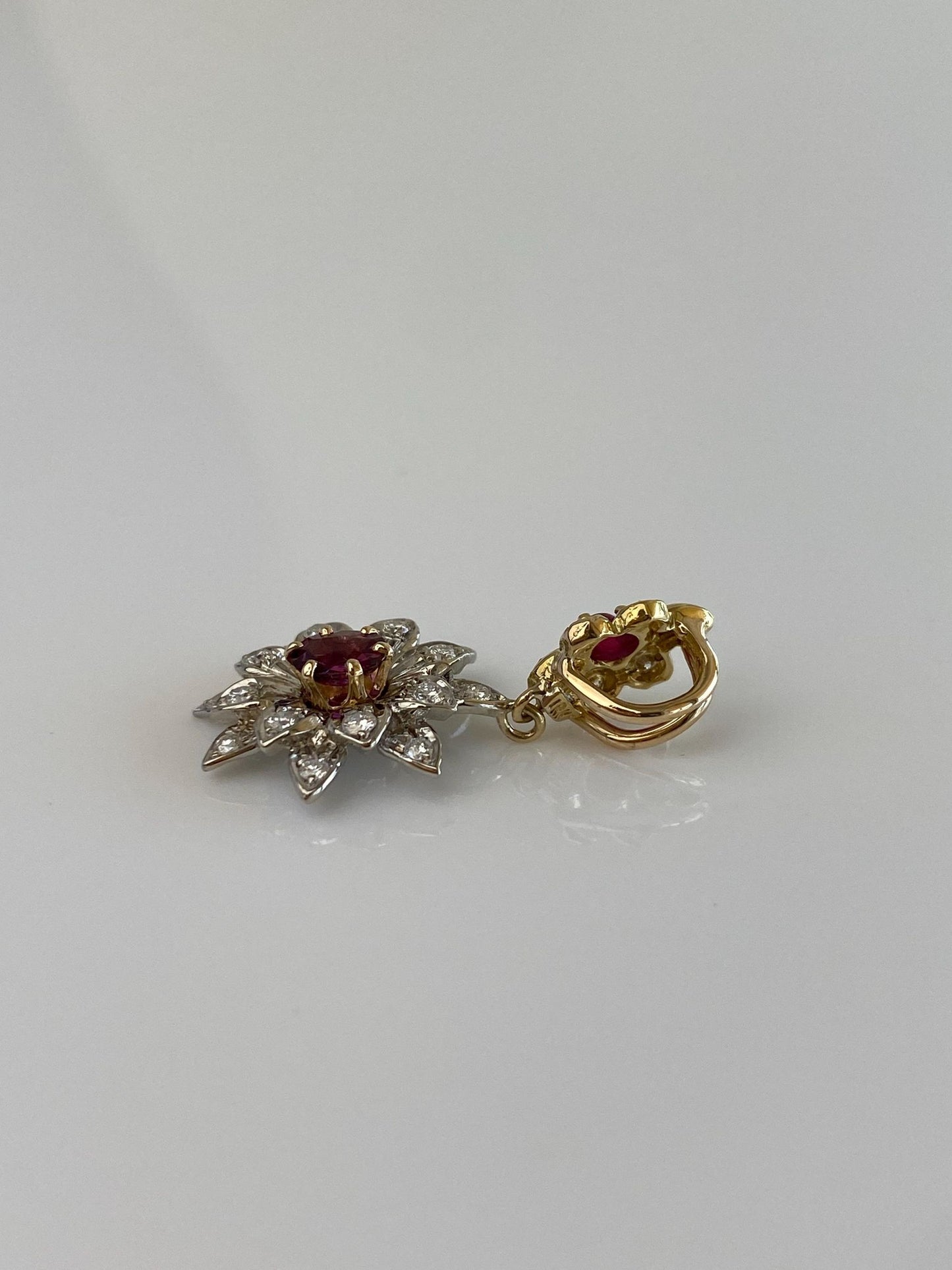 Vintage Solid 14k White & Yellow Gold Pink Spinel Clear Sapphire Flower Charm