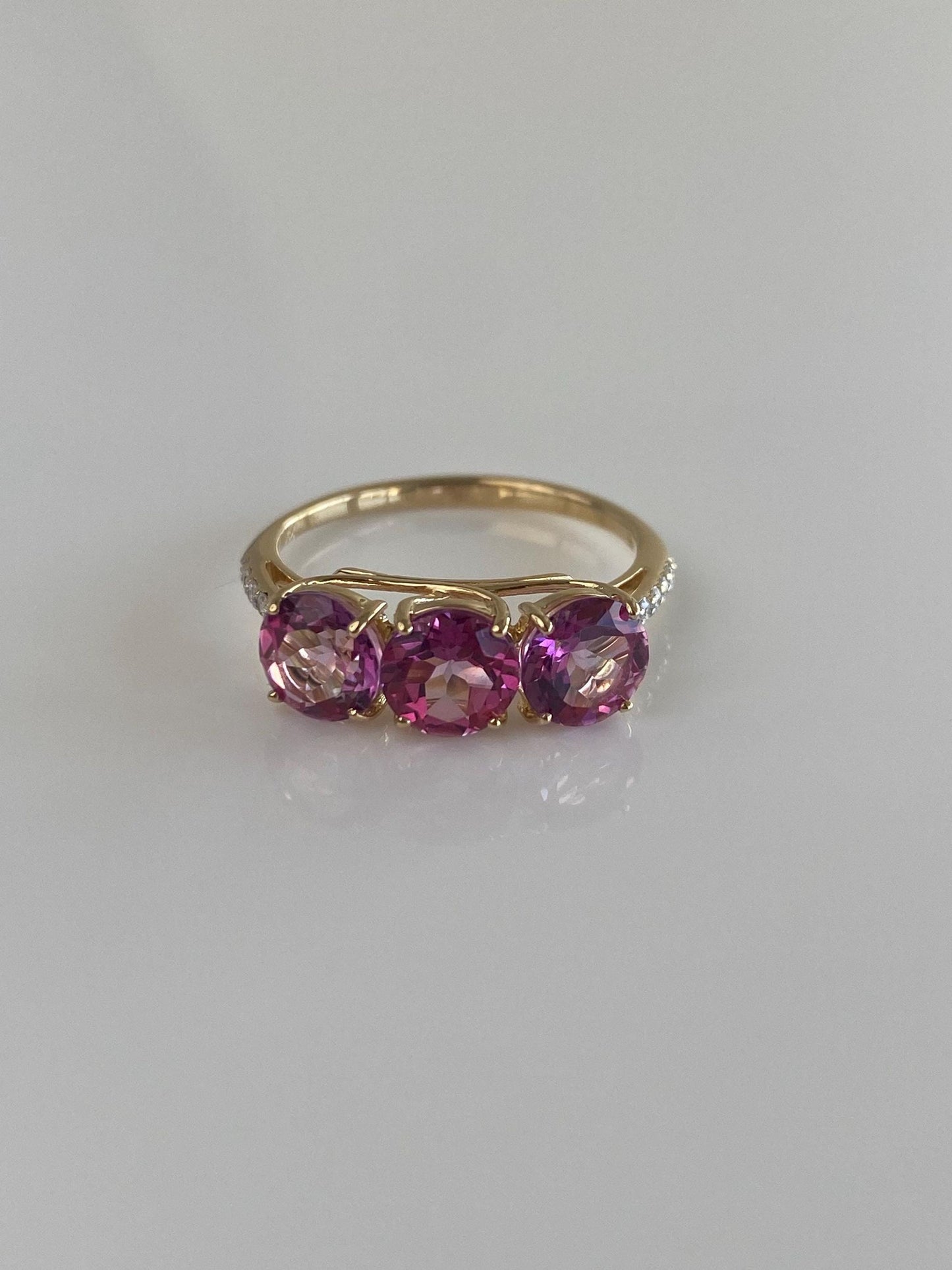 Vintage Solid 14k Yellow Gold Pink Sapphire Diamond Row Ring - Size 7