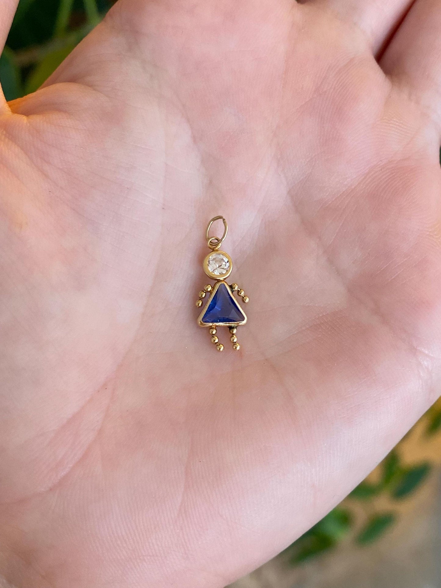Vintage Solid 10k Yellow Gold Blue & Clear Cubic Zirconia Little Girl Charm