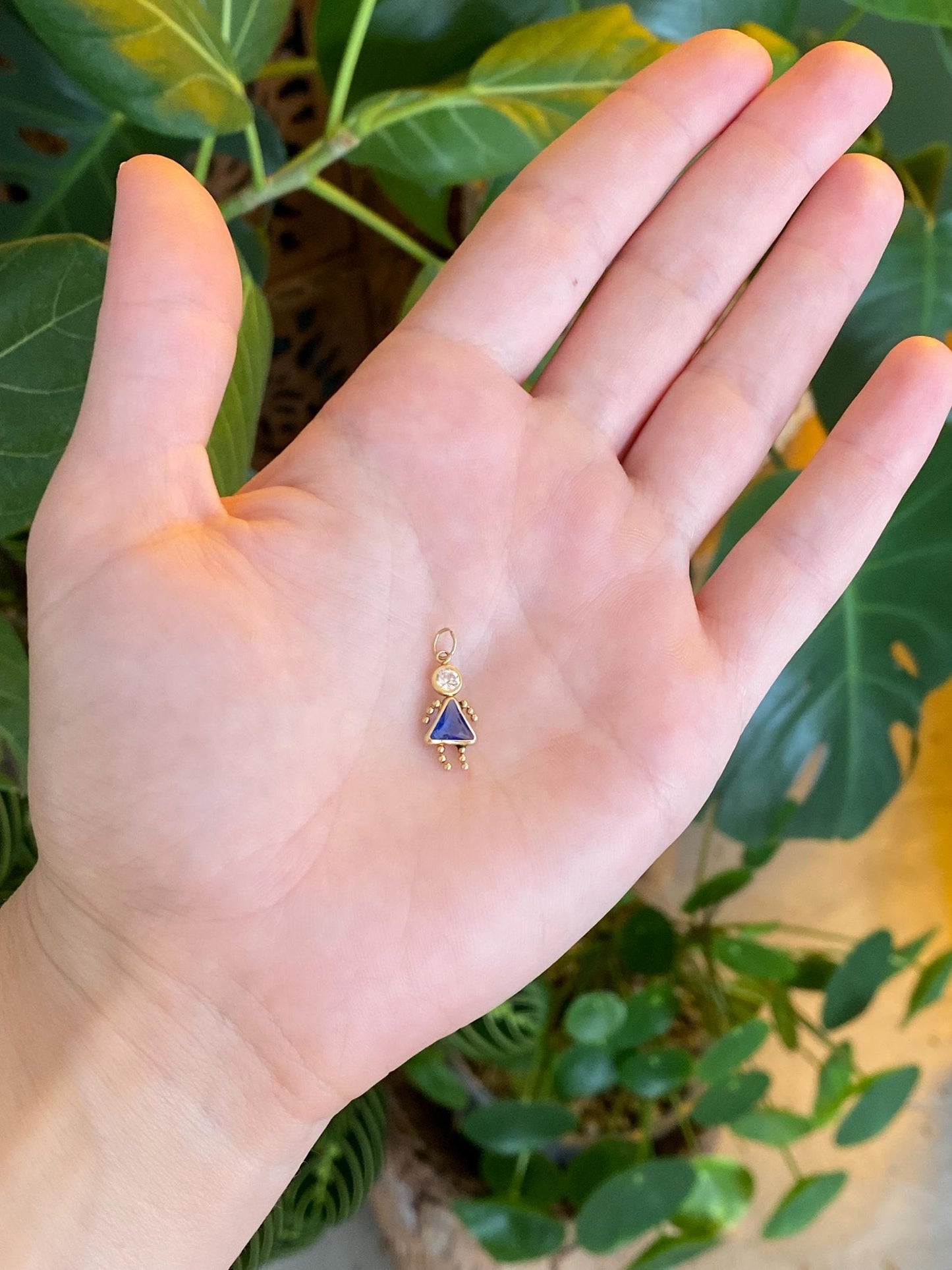 Vintage Solid 10k Yellow Gold Blue & Clear Cubic Zirconia Little Girl Charm
