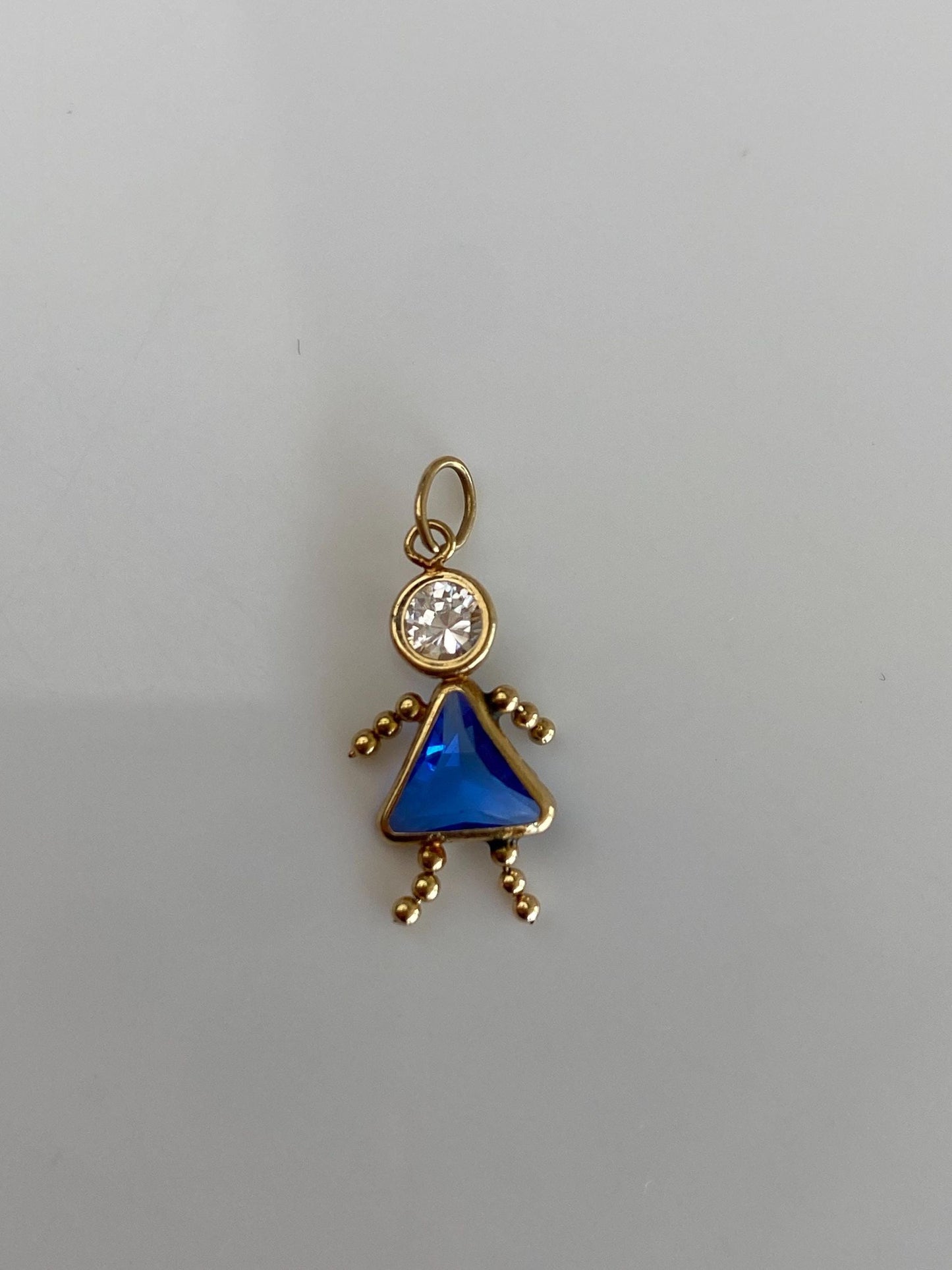 Vintage Solid 10k Yellow Gold Blue & Clear Cubic Zirconia Little Girl Charm