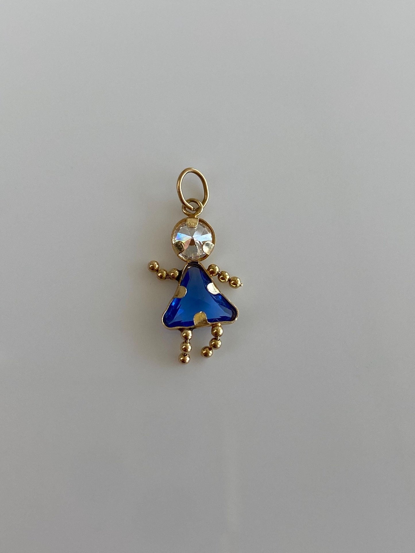 Vintage Solid 10k Yellow Gold Blue & Clear Cubic Zirconia Little Girl Charm