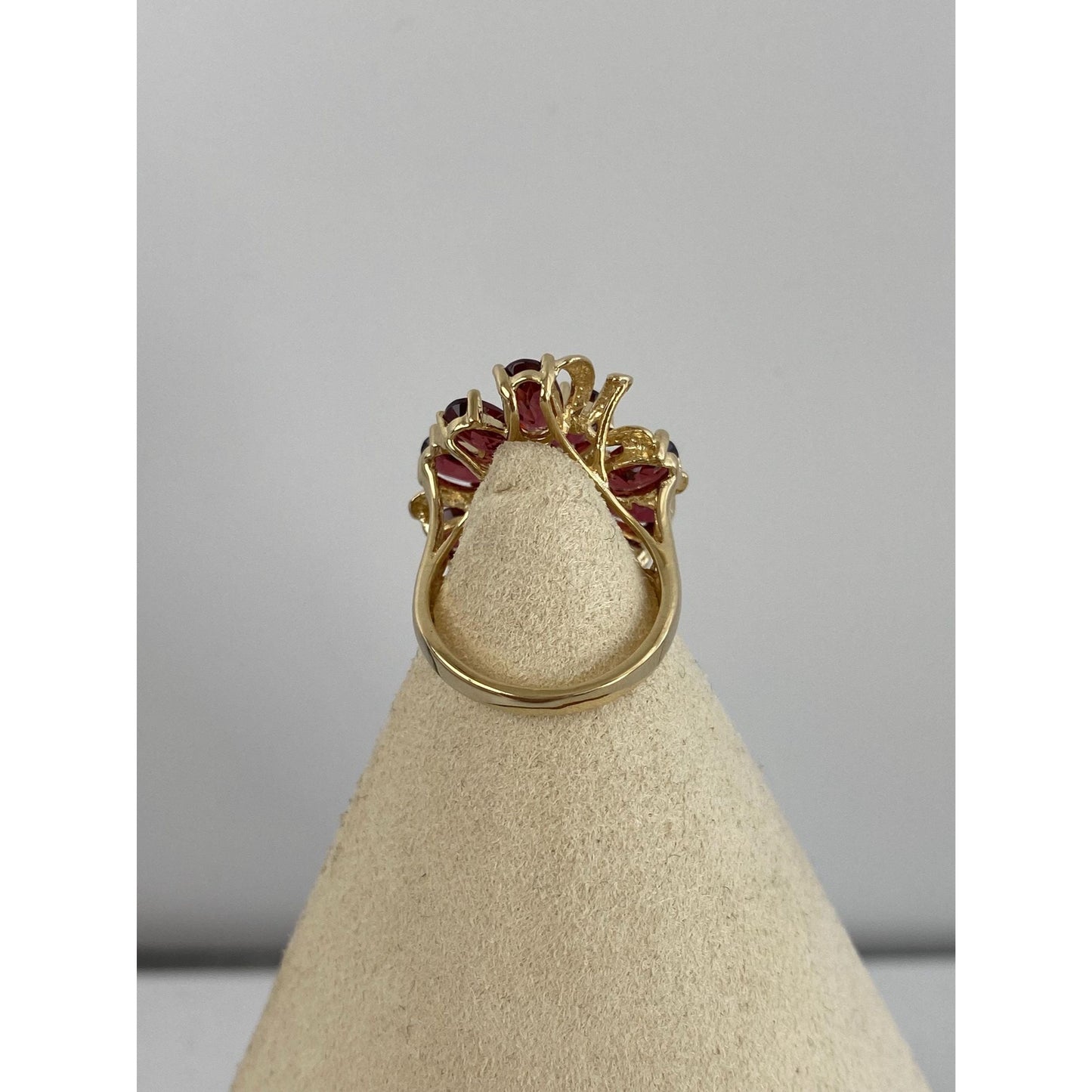 Vintage Solid 14k Yellow Gold Garnet Cluster Ring - Size 4.5
