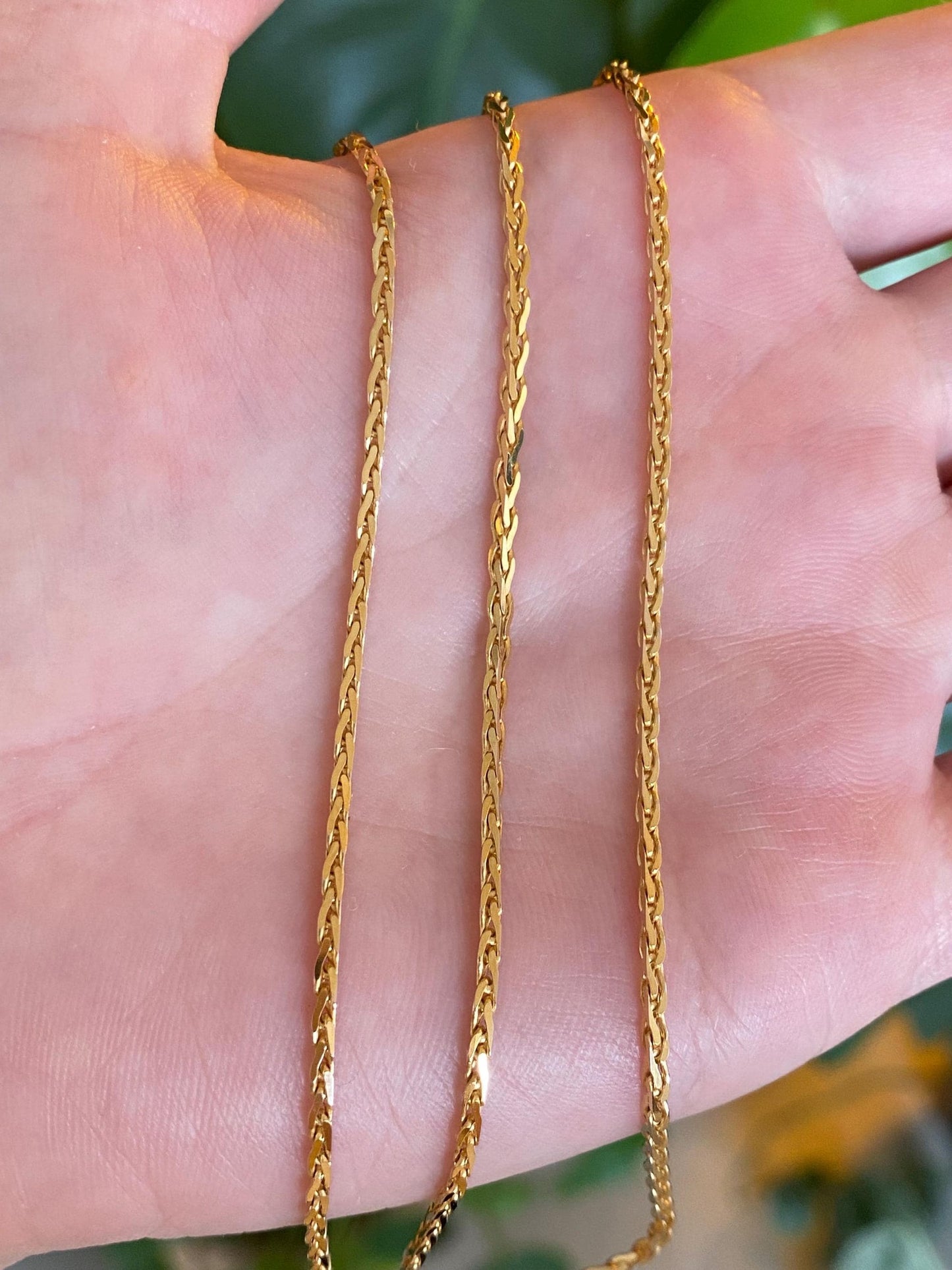 Solid 14k Yellow Gold Square Wheat Style Chain Necklace - 18 inches