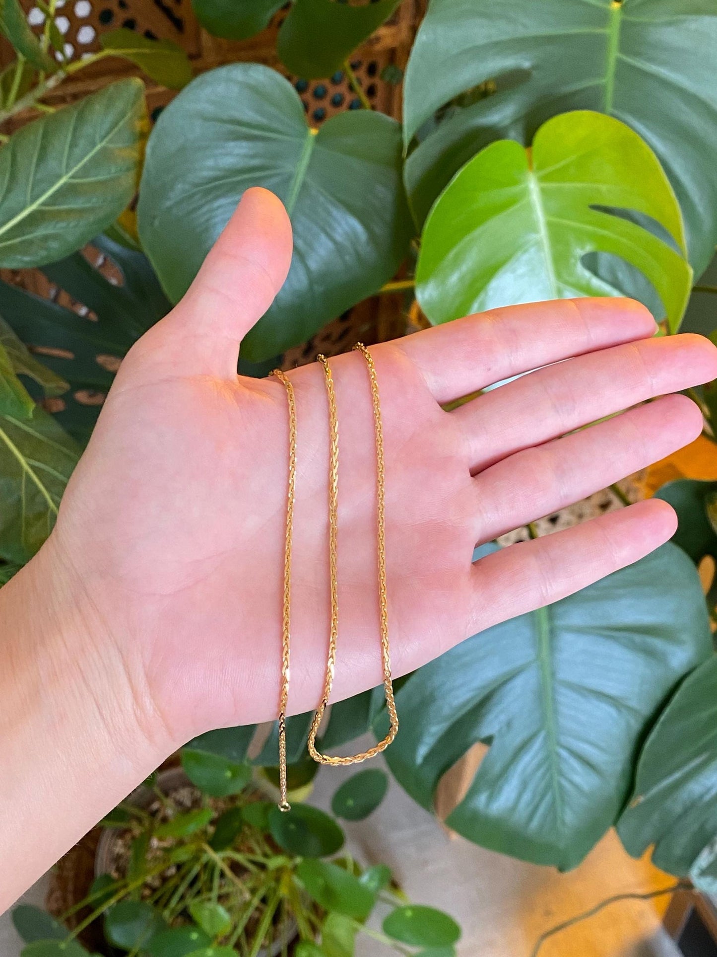 Solid 14k Yellow Gold Square Wheat Style Chain Necklace - 18 inches