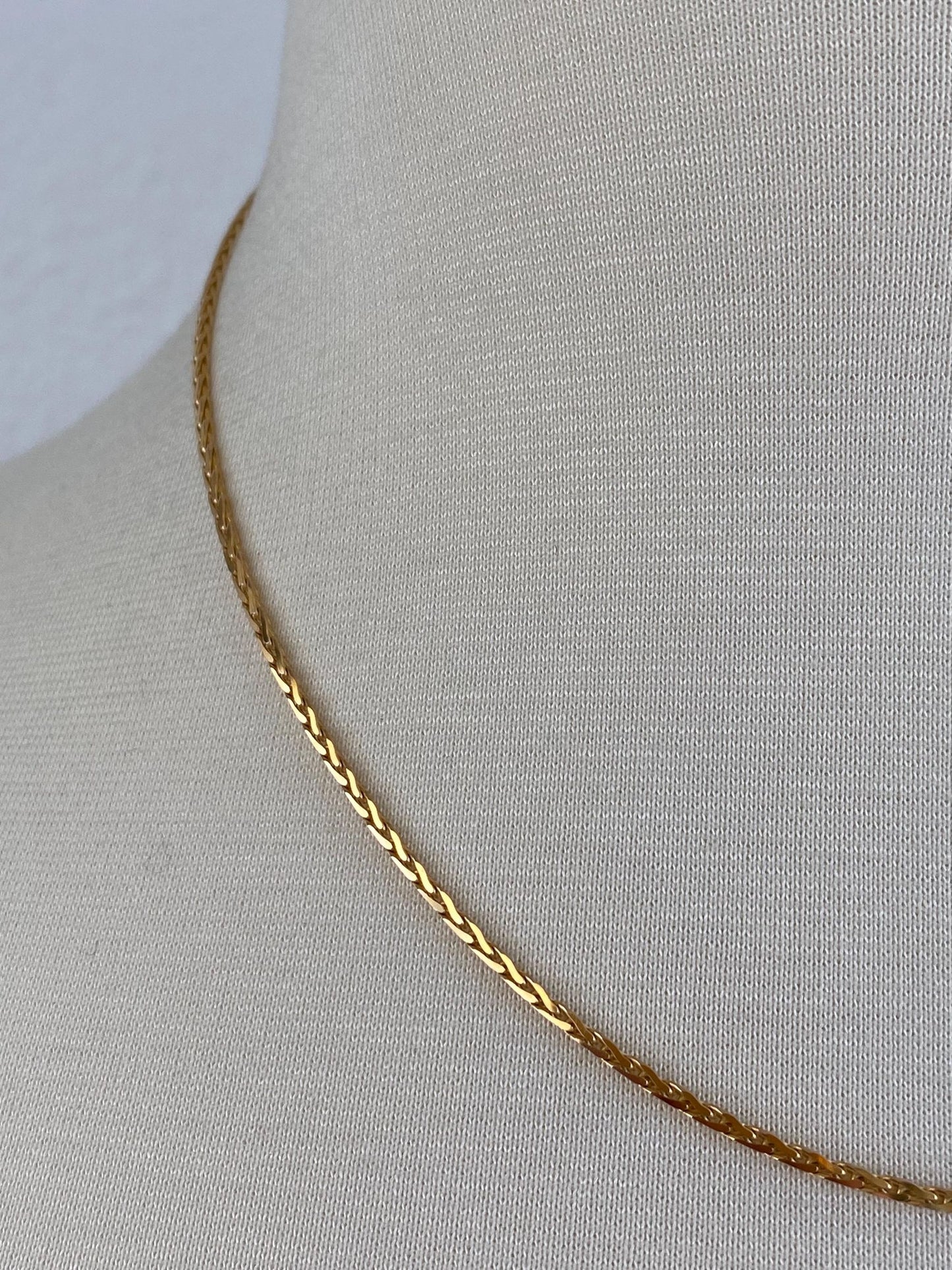 Solid 14k Yellow Gold Square Wheat Style Chain Necklace - 18 inches