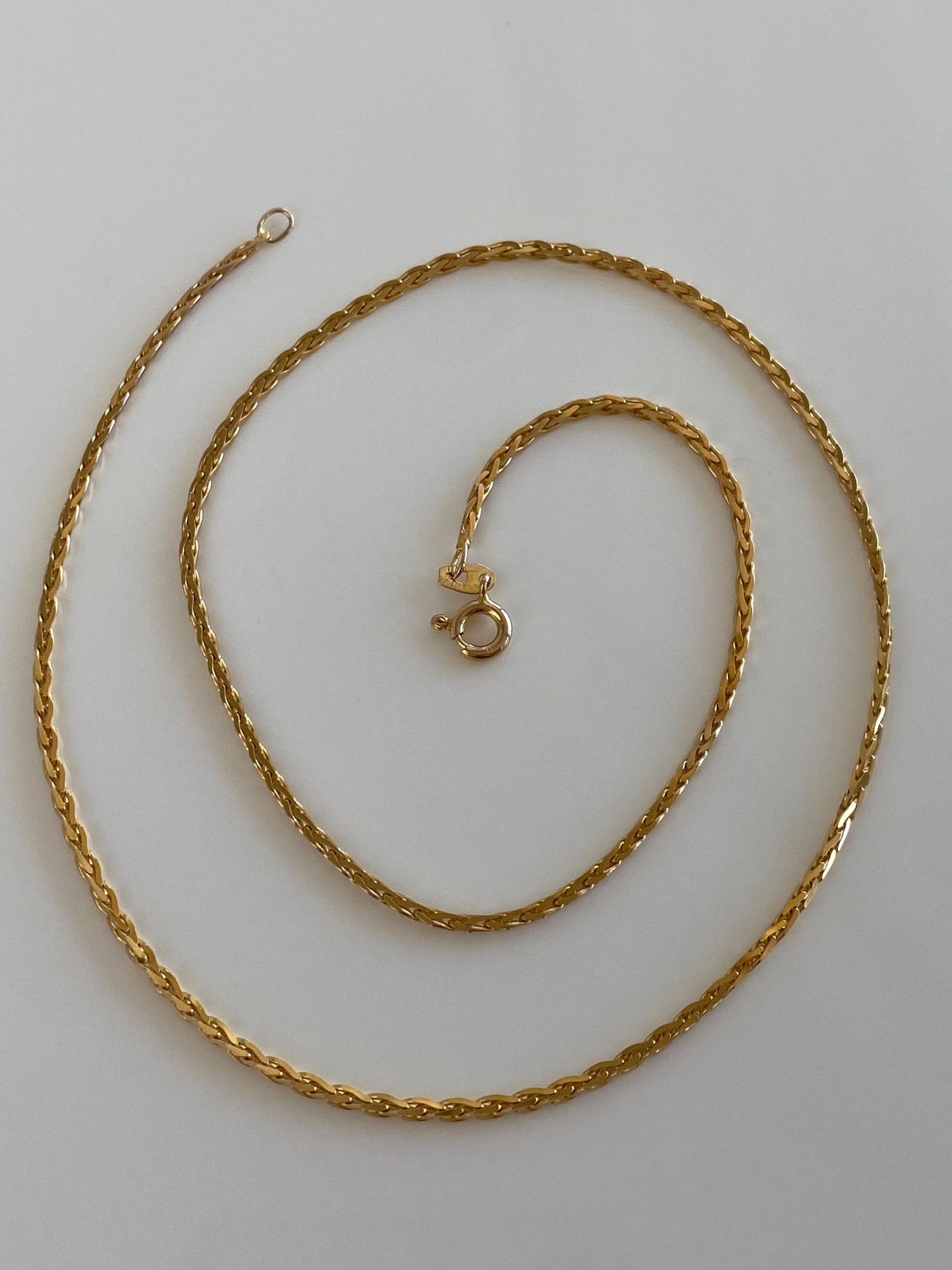 Solid 14k Yellow Gold Square Wheat Style Chain Necklace - 18 inches