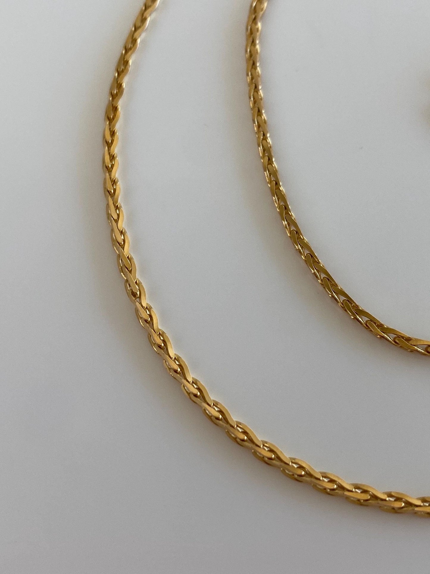 Solid 14k Yellow Gold Square Wheat Style Chain Necklace - 18 inches