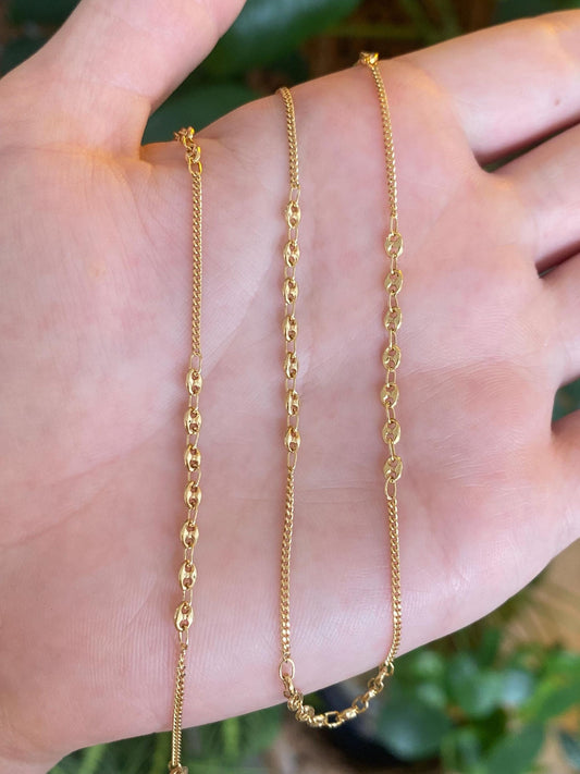 Vintage Solid 18k Yellow Gold Tight Curb & Mariner Chain Necklace - 18.5 inches