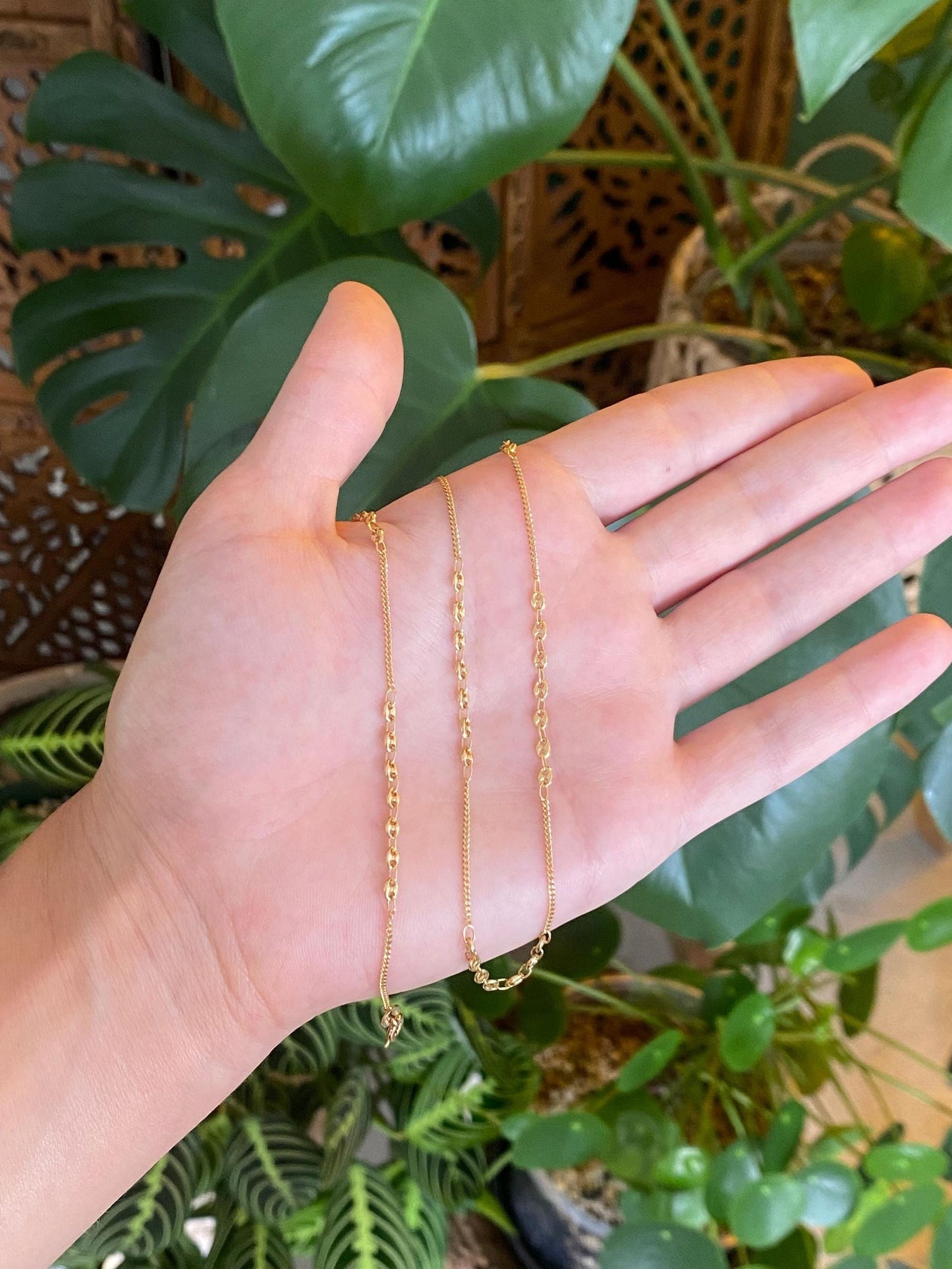 Vintage Solid 18k Yellow Gold Tight Curb & Mariner Chain Necklace - 18.5 inches