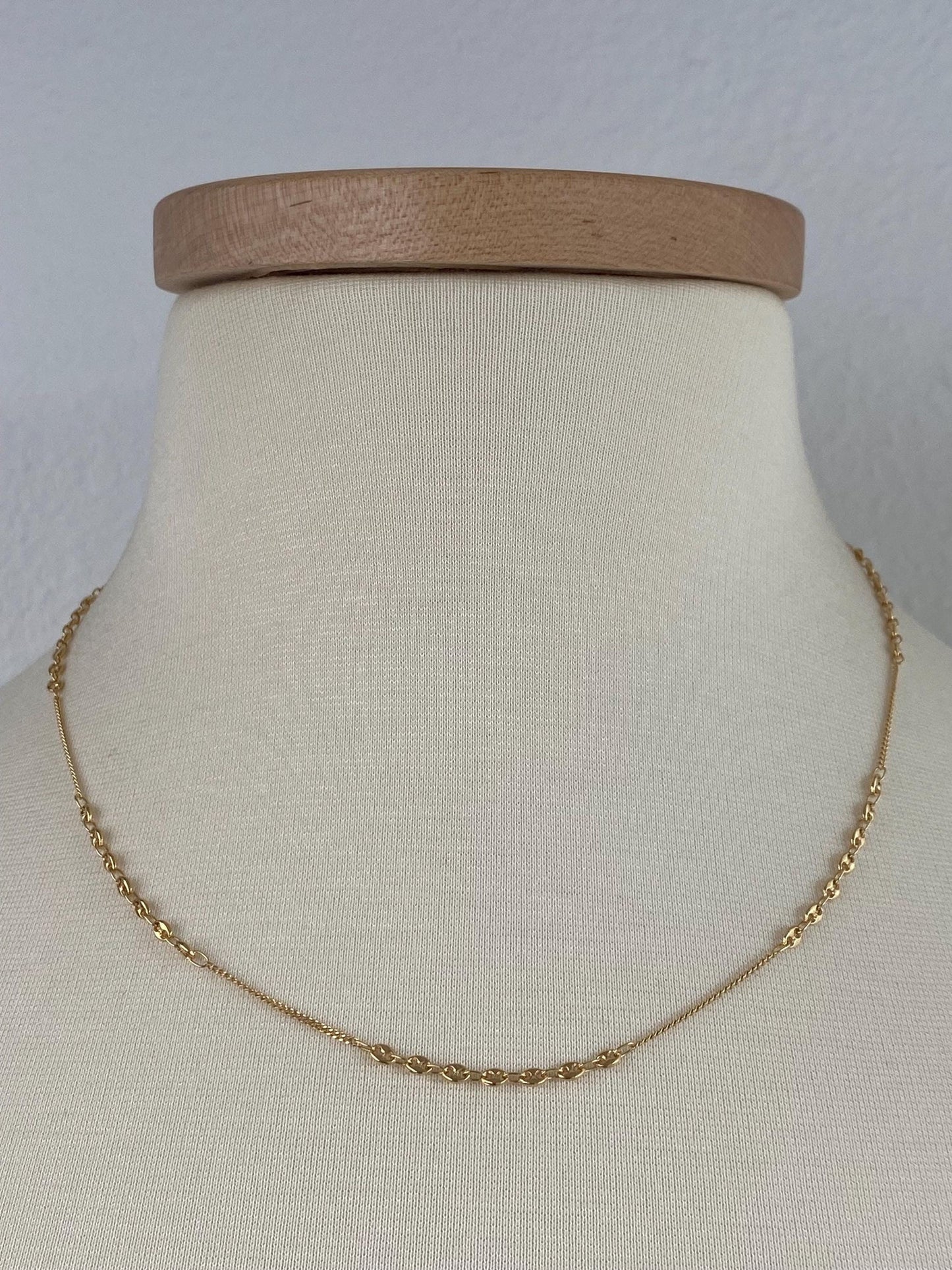 Vintage Solid 18k Yellow Gold Tight Curb & Mariner Chain Necklace - 18.5 inches