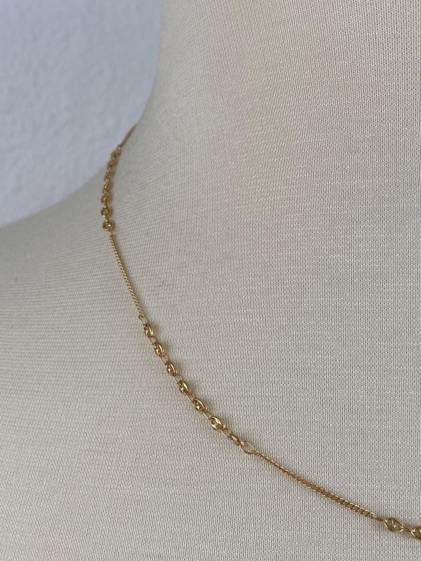 Vintage Solid 18k Yellow Gold Tight Curb & Mariner Chain Necklace - 18.5 inches