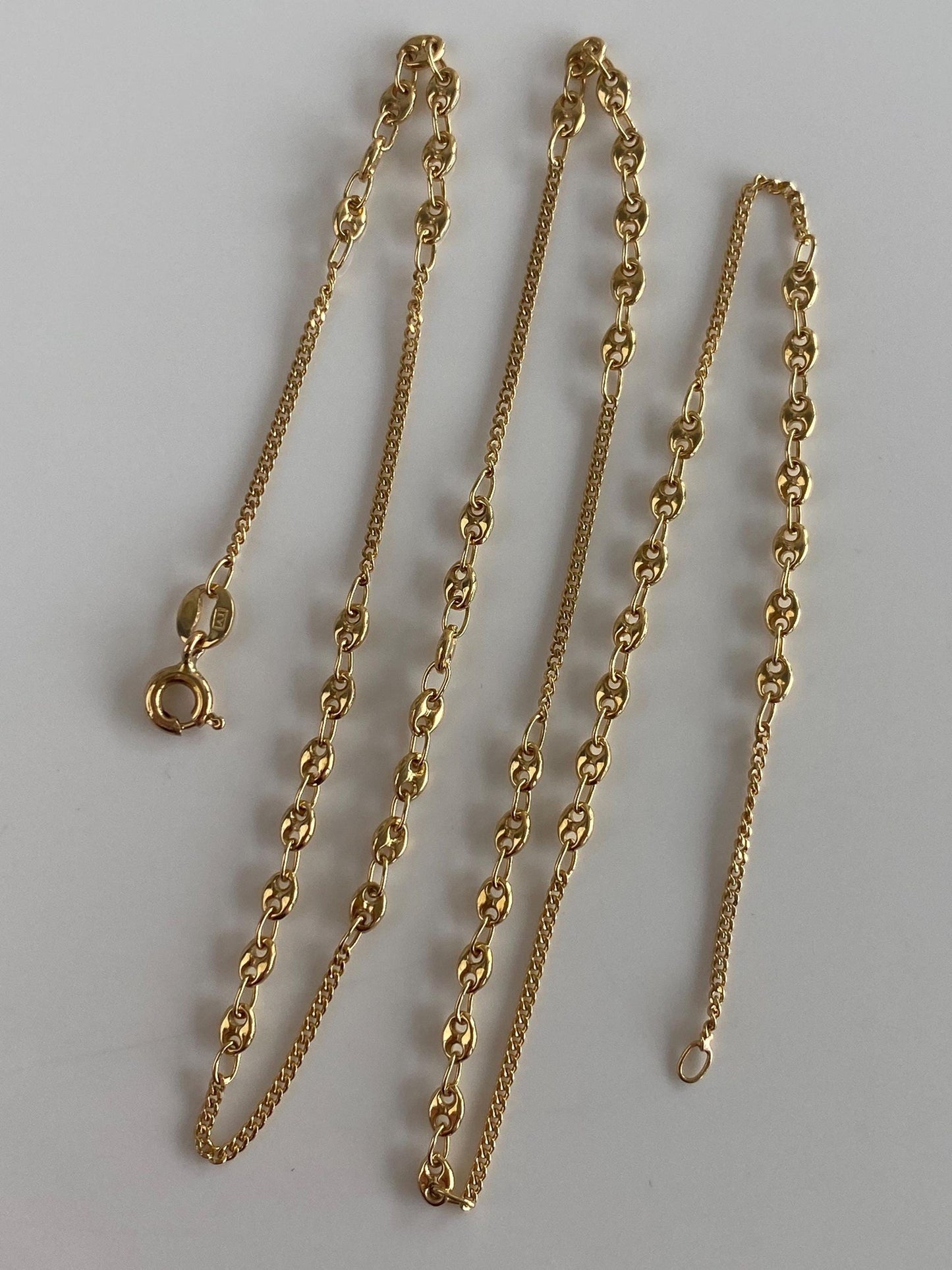 Vintage Solid 18k Yellow Gold Tight Curb & Mariner Chain Necklace - 18.5 inches