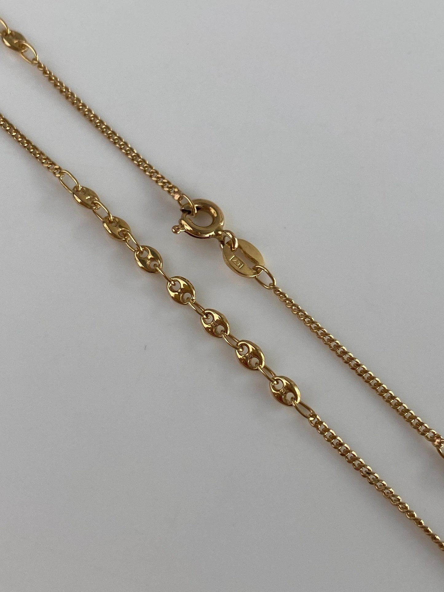 Vintage Solid 18k Yellow Gold Tight Curb & Mariner Chain Necklace - 18.5 inches