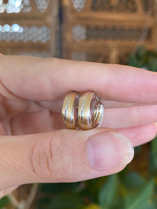 Vintage 14k White & Yellow Gold Designed Hoop Earrings