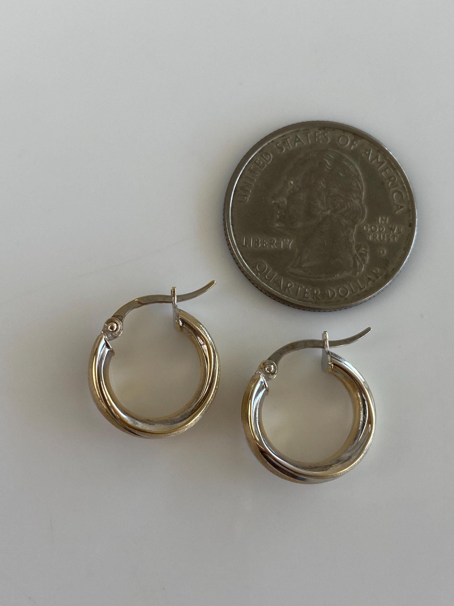 Vintage 14k White & Yellow Gold Designed Hoop Earrings