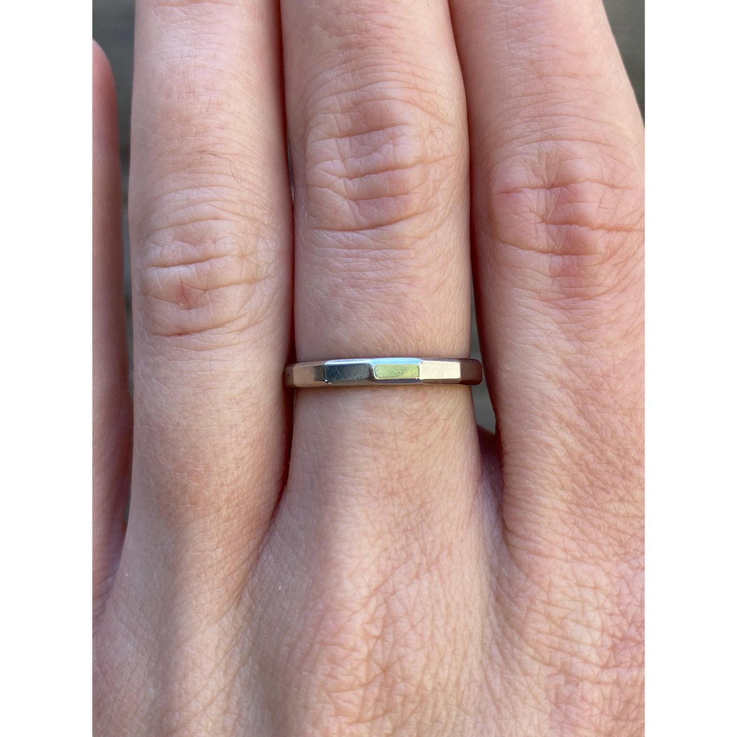 Vintage Solid 14k White Gold Faceted Ring Band - Size 6.25