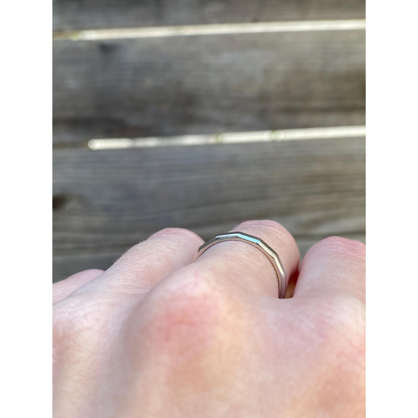 Vintage Solid 14k White Gold Faceted Ring Band - Size 6.25