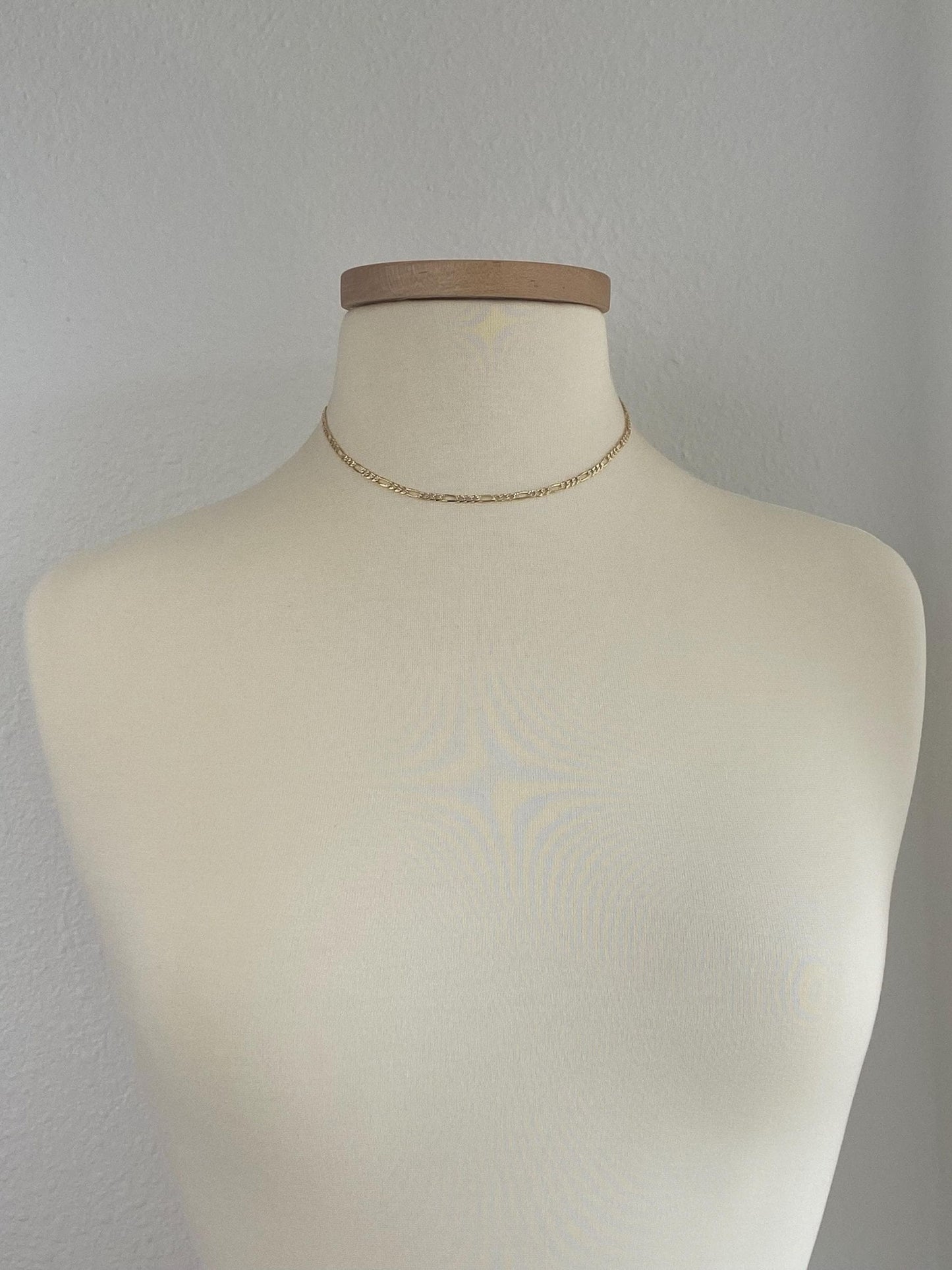 Vintage Solid 14k White & Yellow Gold Diamond Cut Figaro Chain Necklace - 16 inches