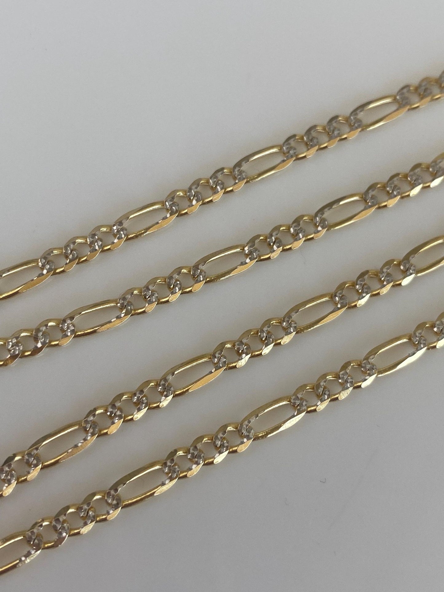 Vintage Solid 14k White & Yellow Gold Diamond Cut Figaro Chain Necklace - 16 inches