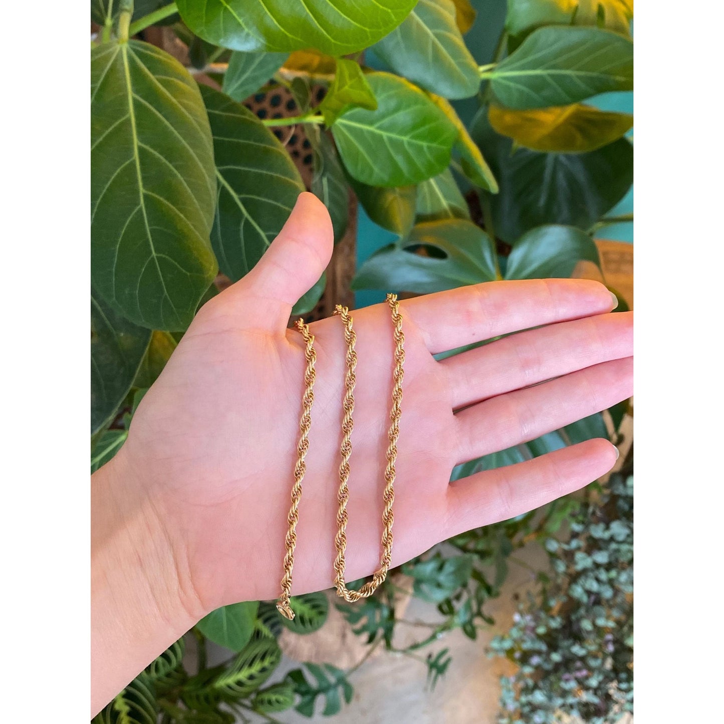 Vintage Solid 14k Yellow Gold Rope Chain Necklace - 17 inches