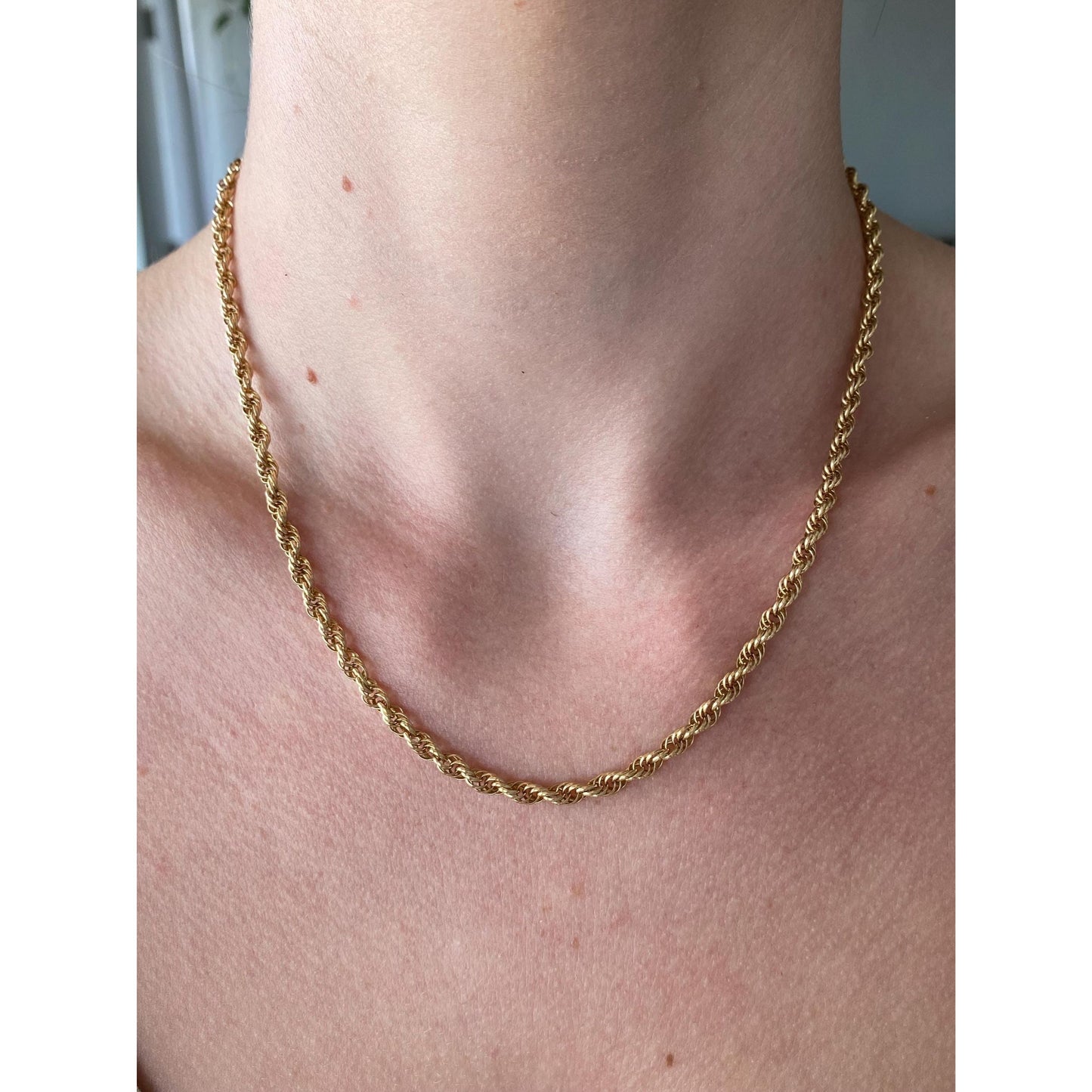 Vintage Solid 14k Yellow Gold Rope Chain Necklace - 17 inches