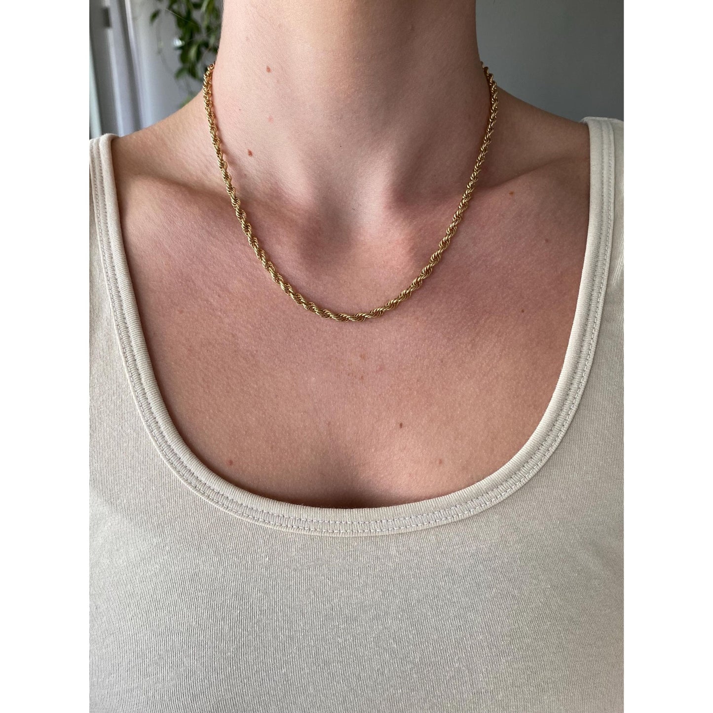 Vintage Solid 14k Yellow Gold Rope Chain Necklace - 17 inches