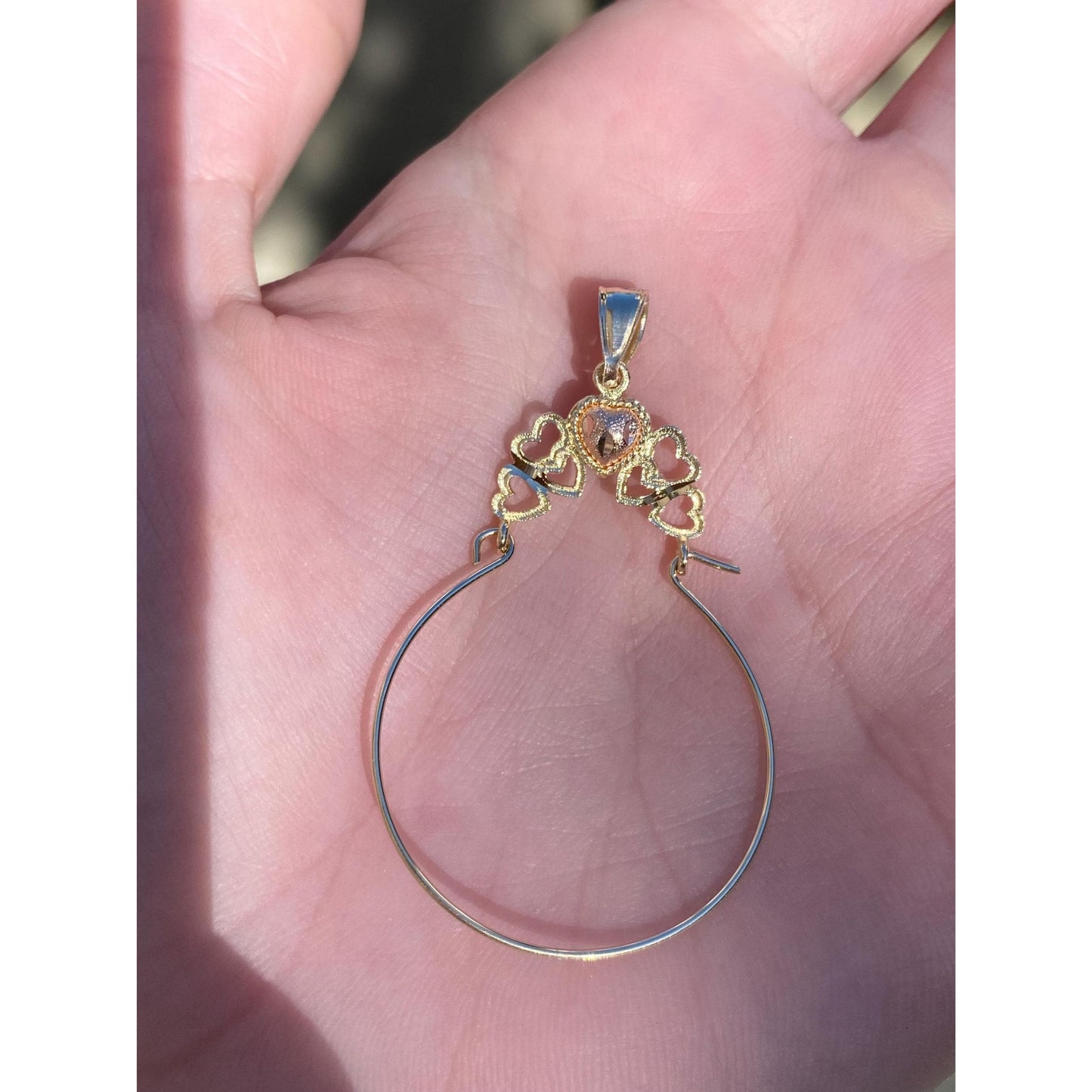 Vintage Solid 14k Rosey & Yellow Gold Hearts Charm Holder Charm