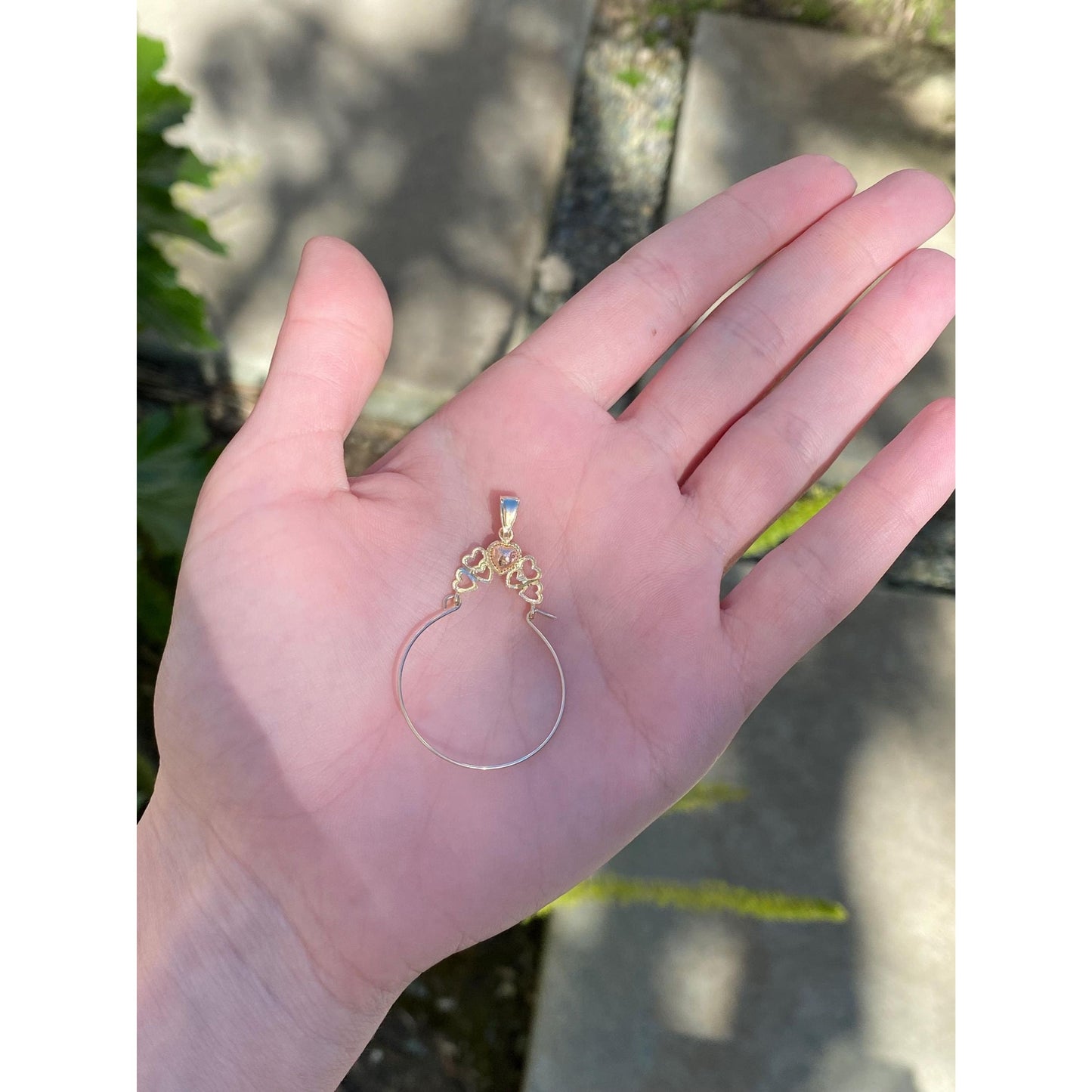 Vintage Solid 14k Rosey & Yellow Gold Hearts Charm Holder Charm