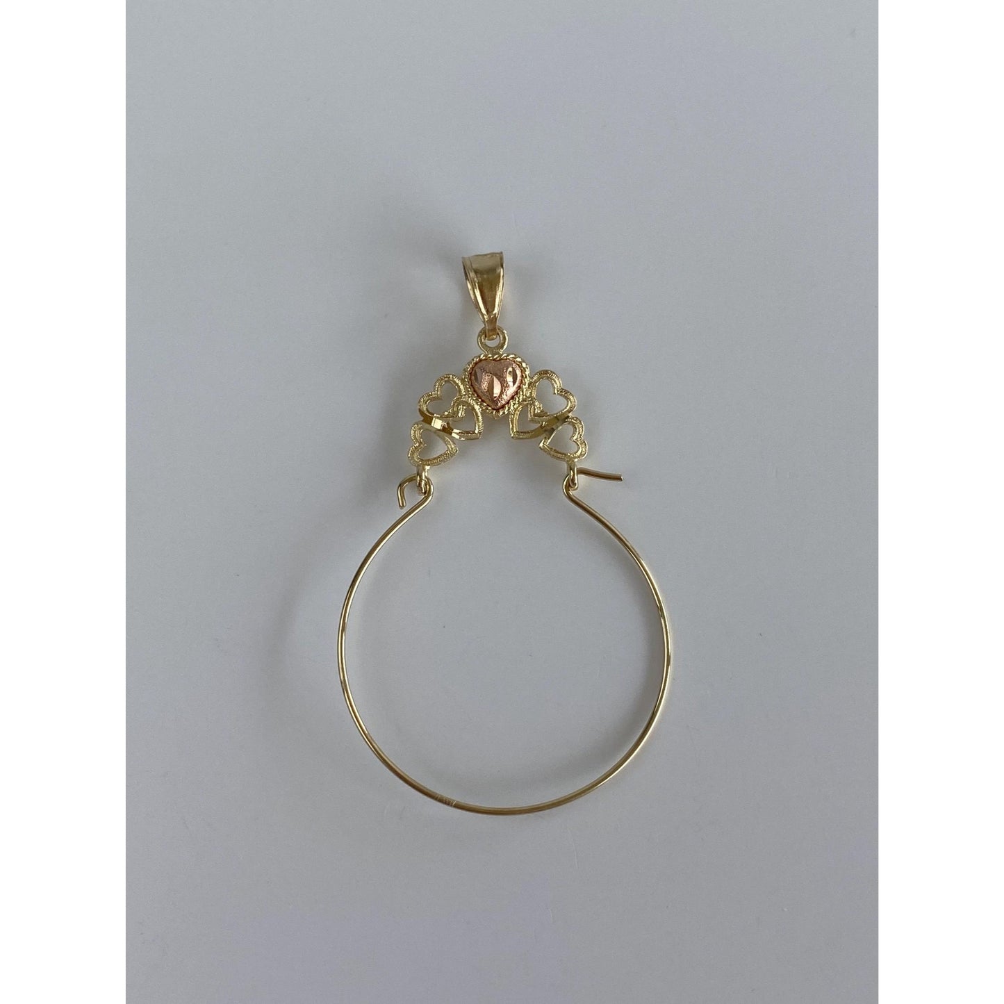 Vintage Solid 14k Rosey & Yellow Gold Hearts Charm Holder Charm